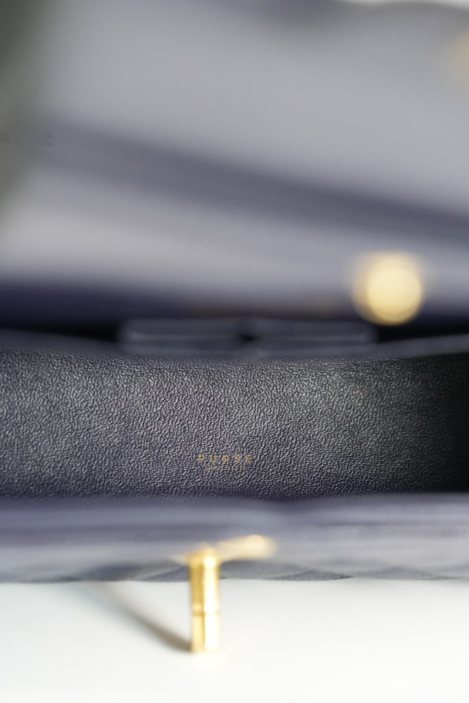 Classic Double Flap Medium Navy Blue Quilted Caviar Leather in Aged Gold Hardware Series 21 | Purse Maison Luxury Bags Shop