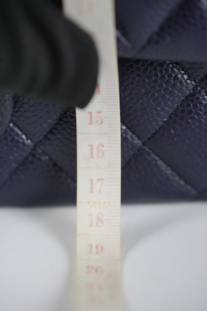 Classic Double Flap Medium Navy Blue Quilted Caviar Leather in Aged Gold Hardware Series 21 | Purse Maison Luxury Bags Shop
