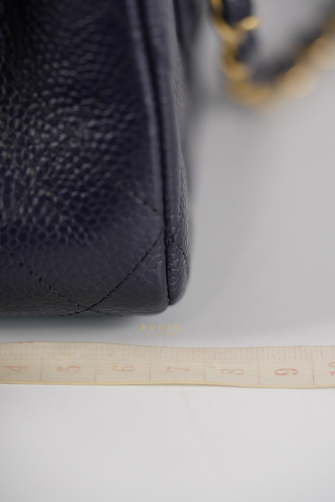 Classic Double Flap Medium Navy Blue Quilted Caviar Leather in Aged Gold Hardware Series 21 | Purse Maison Luxury Bags Shop