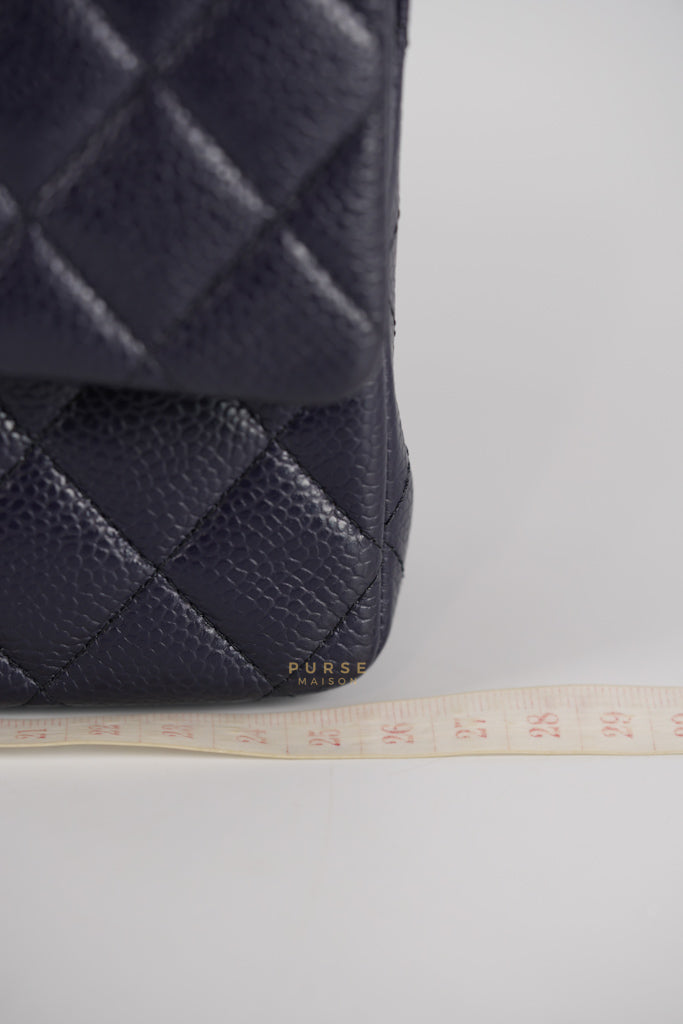 Classic Double Flap Medium Navy Blue Quilted Caviar Leather in Aged Gold Hardware Series 21 | Purse Maison Luxury Bags Shop
