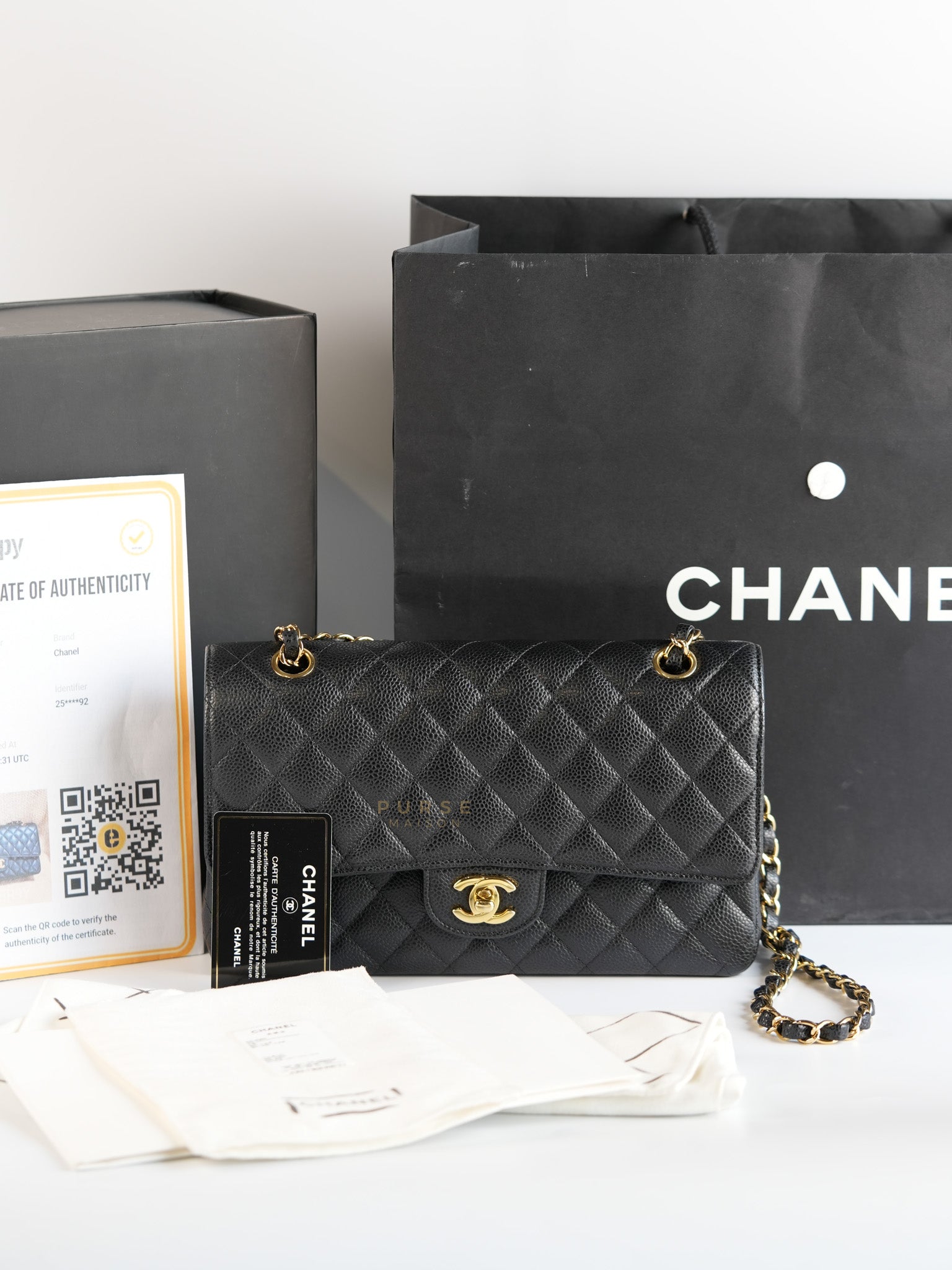 Classic Double Flap Medium Quilted Caviar Leather and Gold Hardware Series 25 | Purse Maison Luxury Bags Shop
