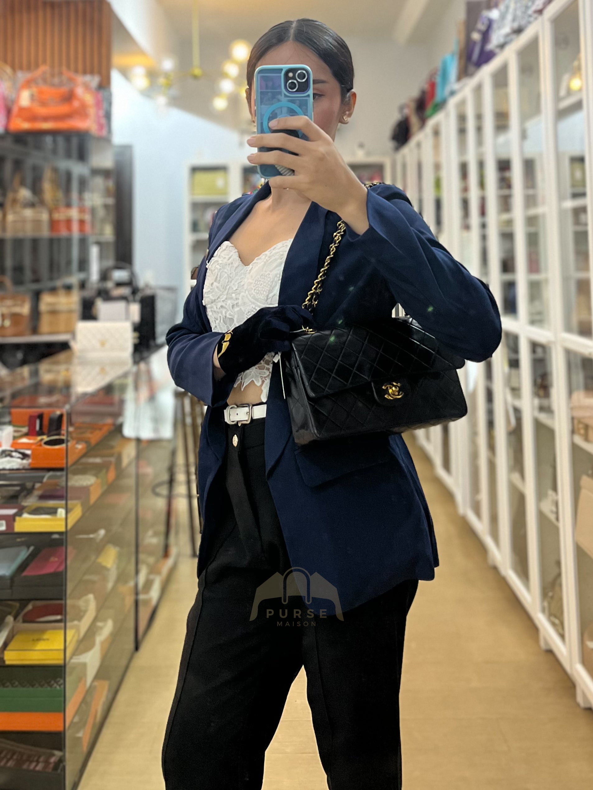 Classic Double Flap Medium Vintage in Lambskin Quilted Leather and Gold Hardware Series 1 | Purse Maison Luxury Bags Shop