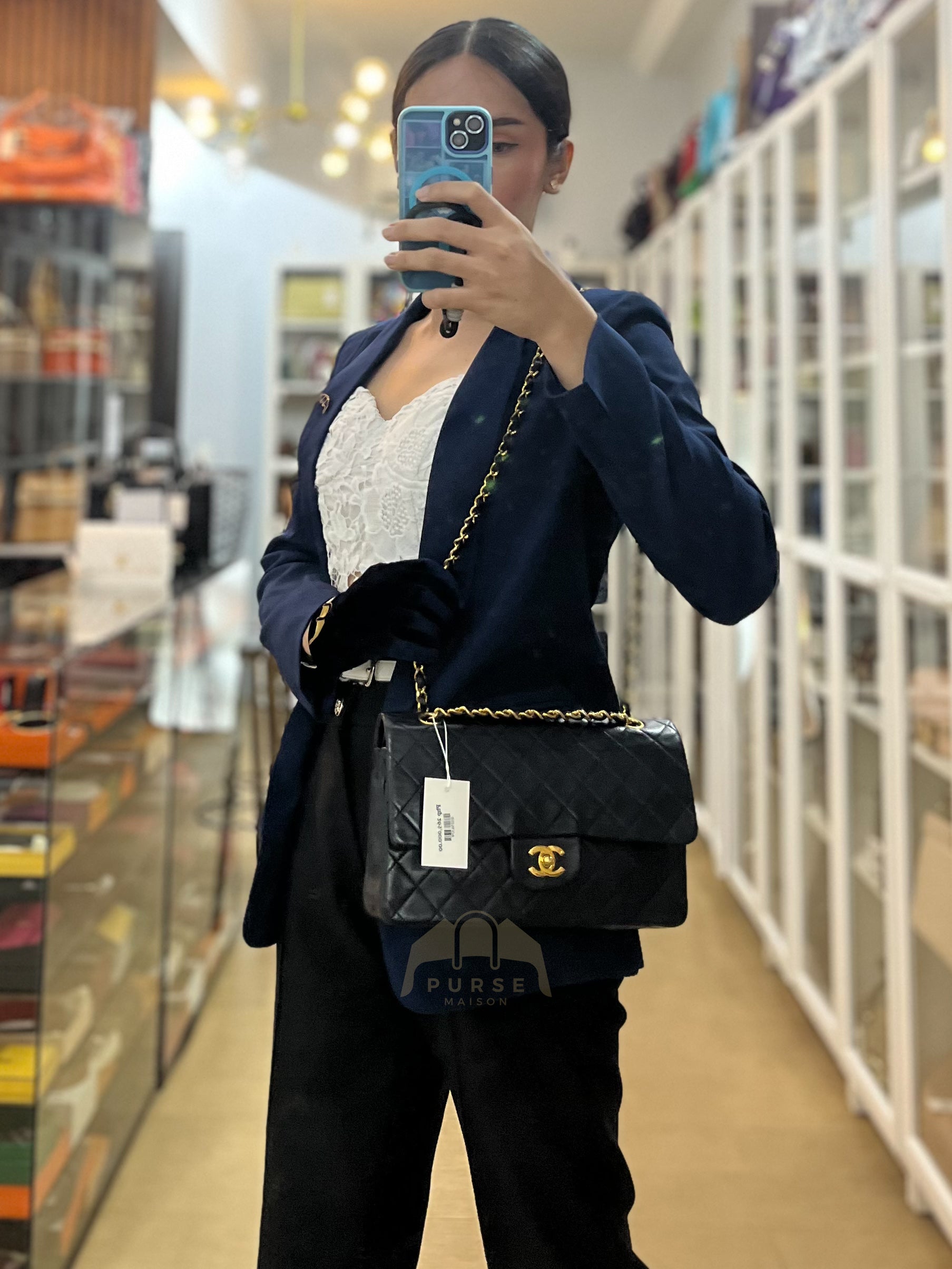 Classic Double Flap Medium Vintage in Lambskin Quilted Leather and Gold Hardware Series 1 | Purse Maison Luxury Bags Shop
