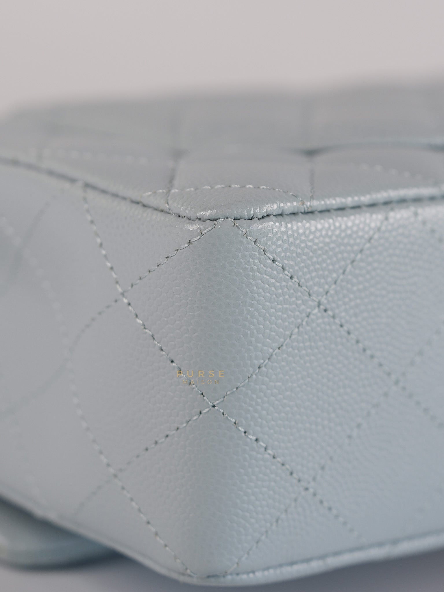 Classic Double Flap Small Baby Blue Caviar Leather in Silver Hardware (Microchip) | Purse Maison Luxury Bags Shop
