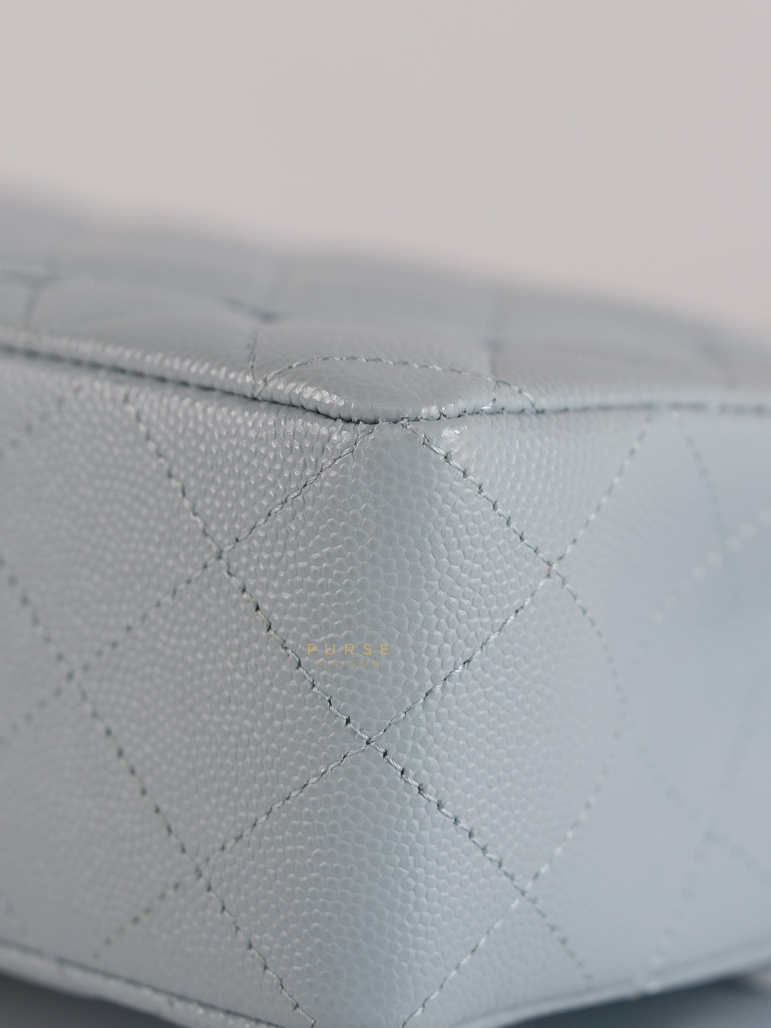 Classic Double Flap Small Baby Blue Caviar Leather in Silver Hardware (Microchip) | Purse Maison Luxury Bags Shop