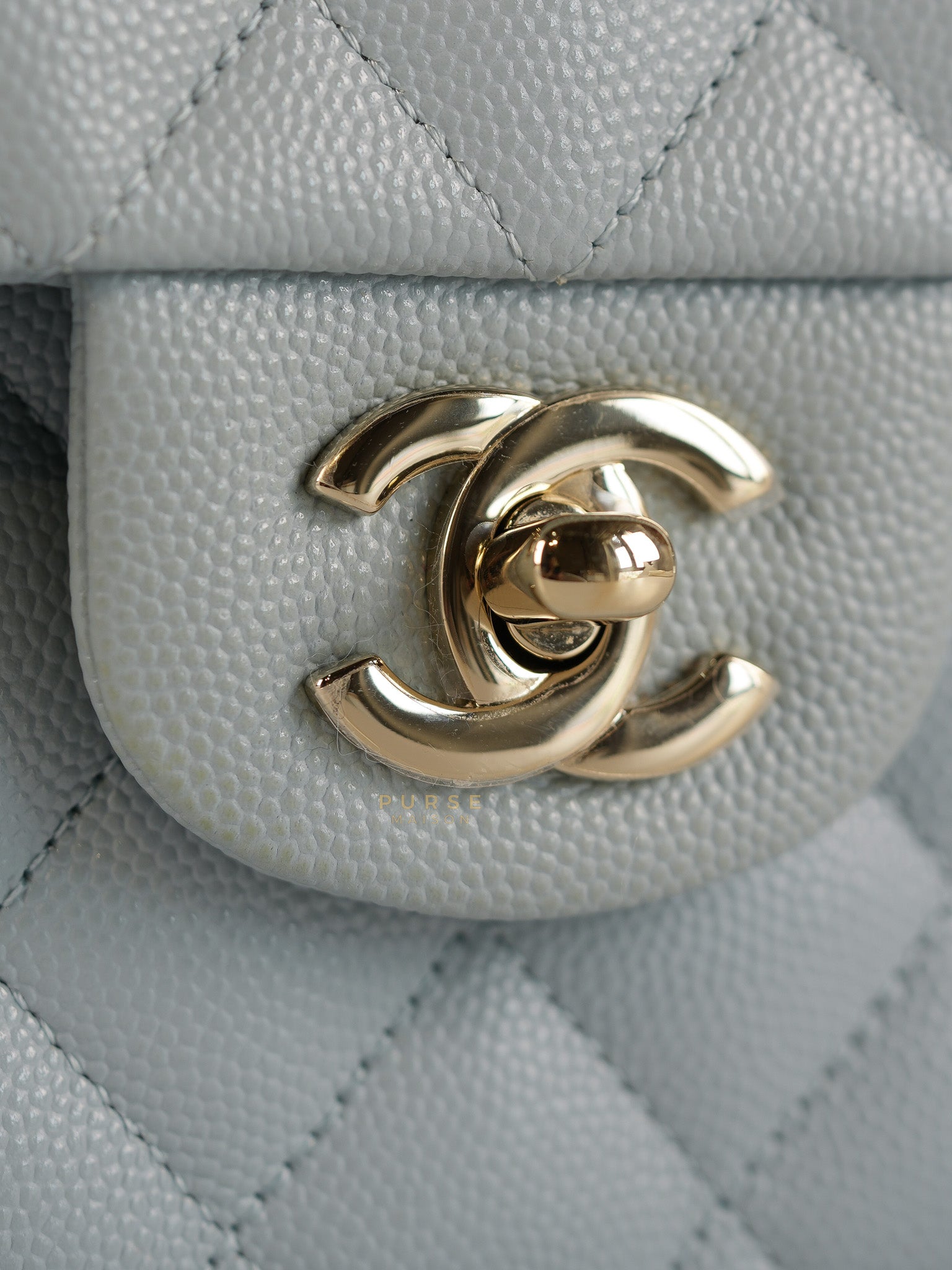 Classic Double Flap Small Baby Blue Caviar Leather in Silver Hardware (Microchip) | Purse Maison Luxury Bags Shop