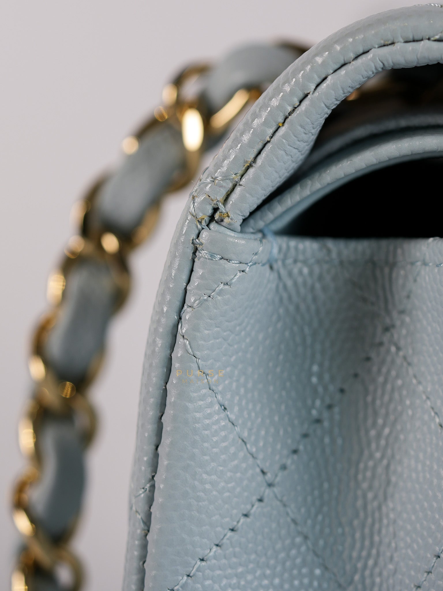 Classic Double Flap Small Baby Blue Caviar Leather in Silver Hardware (Microchip) | Purse Maison Luxury Bags Shop