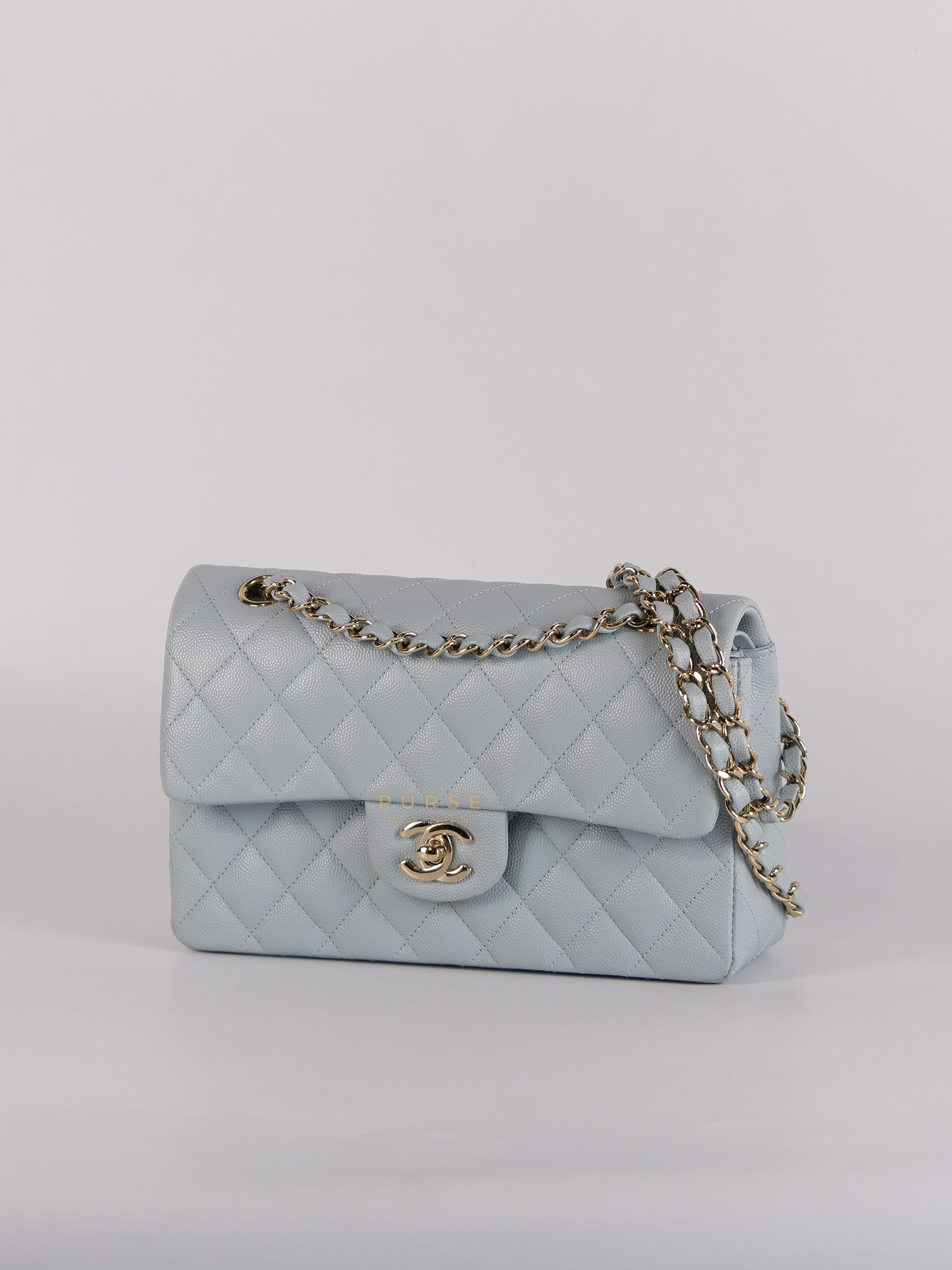 Classic Double Flap Small Baby Blue Caviar Leather in Silver Hardware (Microchip) | Purse Maison Luxury Bags Shop