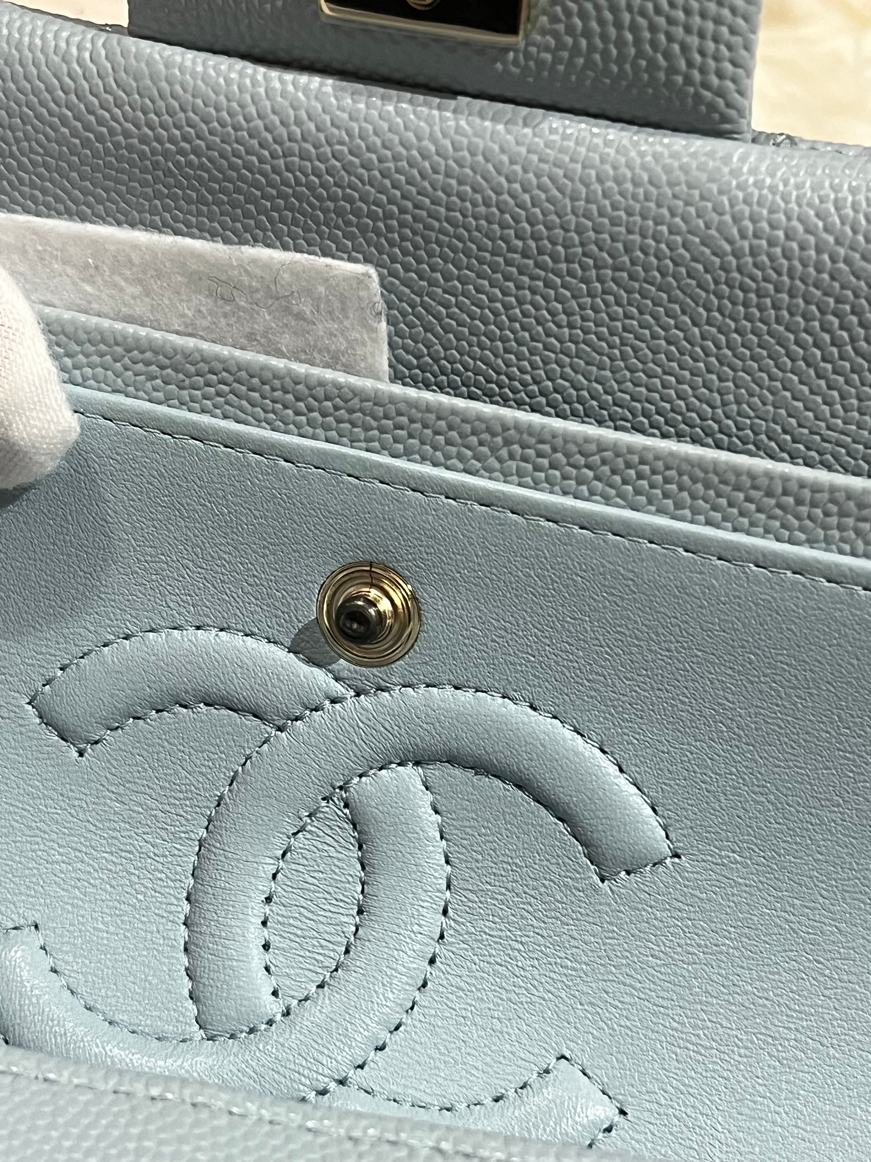 Classic Double Flap Small Baby Blue Caviar Leather in Silver Hardware (Microchip) | Purse Maison Luxury Bags Shop