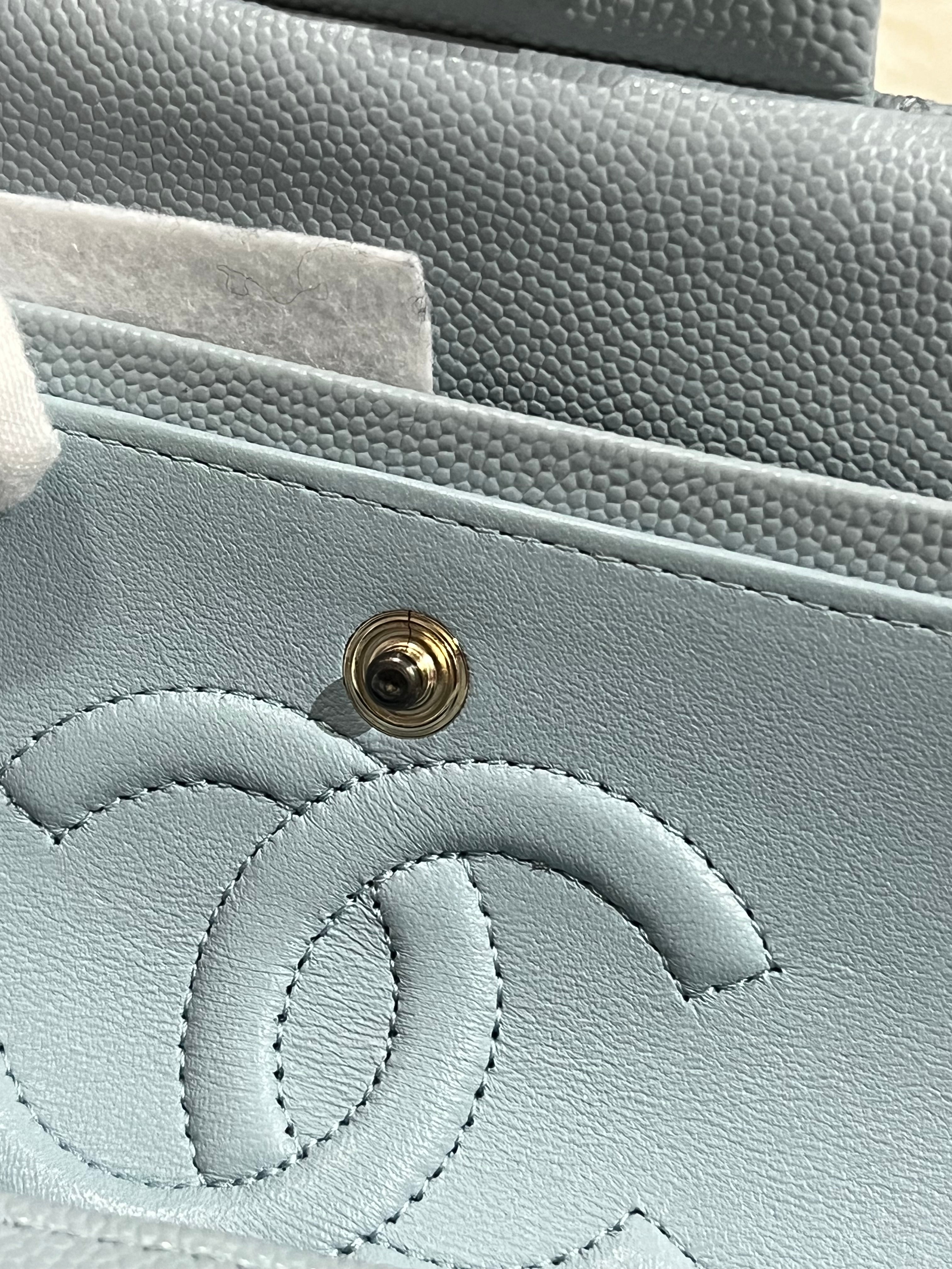 Classic Double Flap Small Baby Blue Caviar Leather in Silver Hardware (Microchip) | Purse Maison Luxury Bags Shop