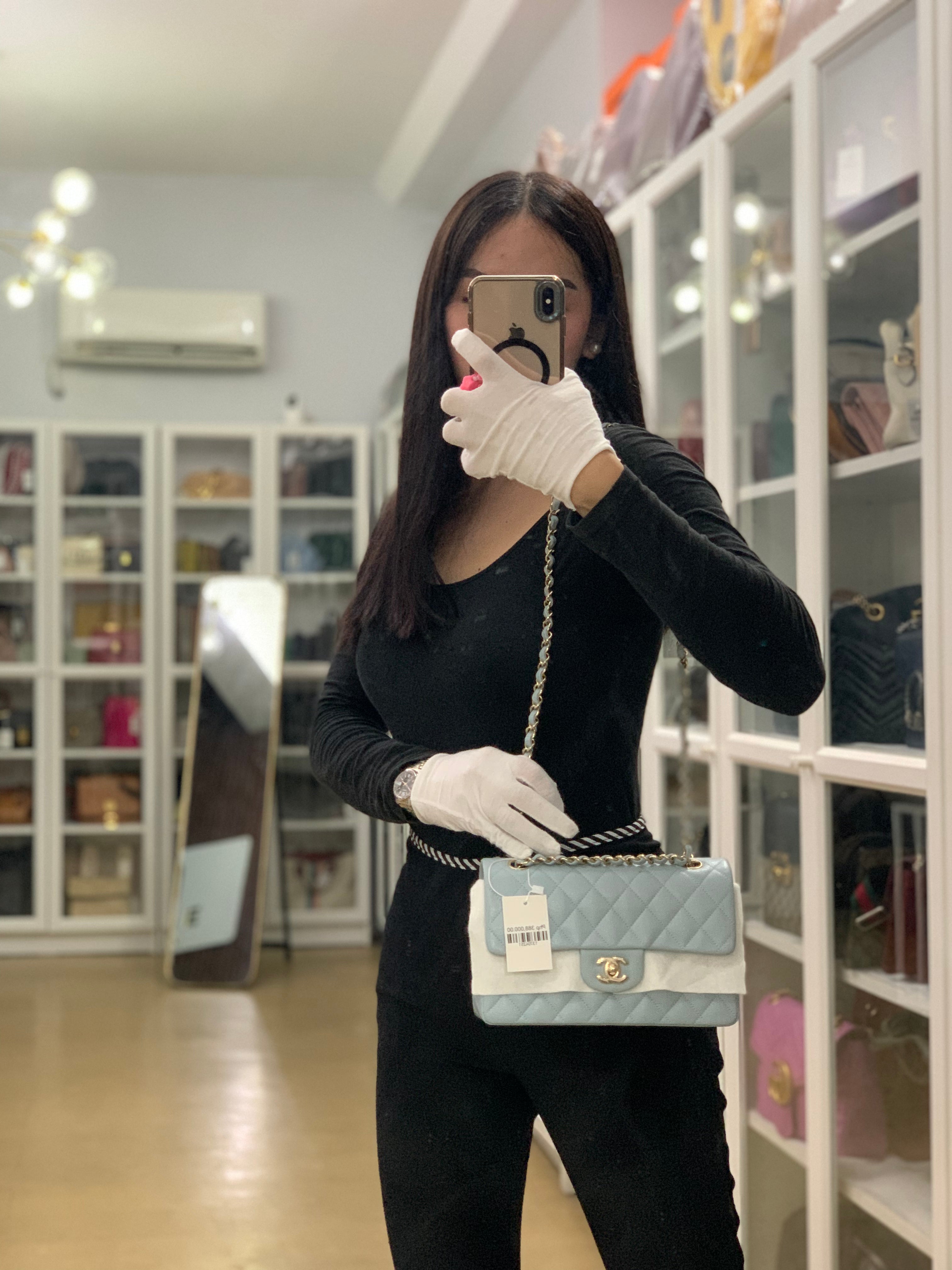 Classic Double Flap Small Baby Blue Caviar Leather in Silver Hardware (Microchip) | Purse Maison Luxury Bags Shop