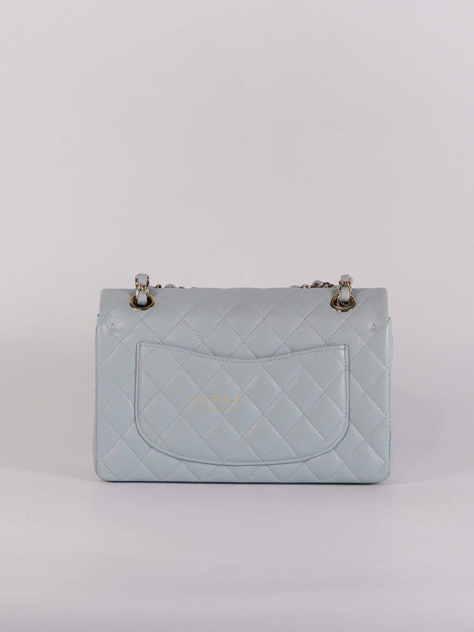 Classic Double Flap Small Baby Blue Caviar Leather in Silver Hardware (Microchip) | Purse Maison Luxury Bags Shop