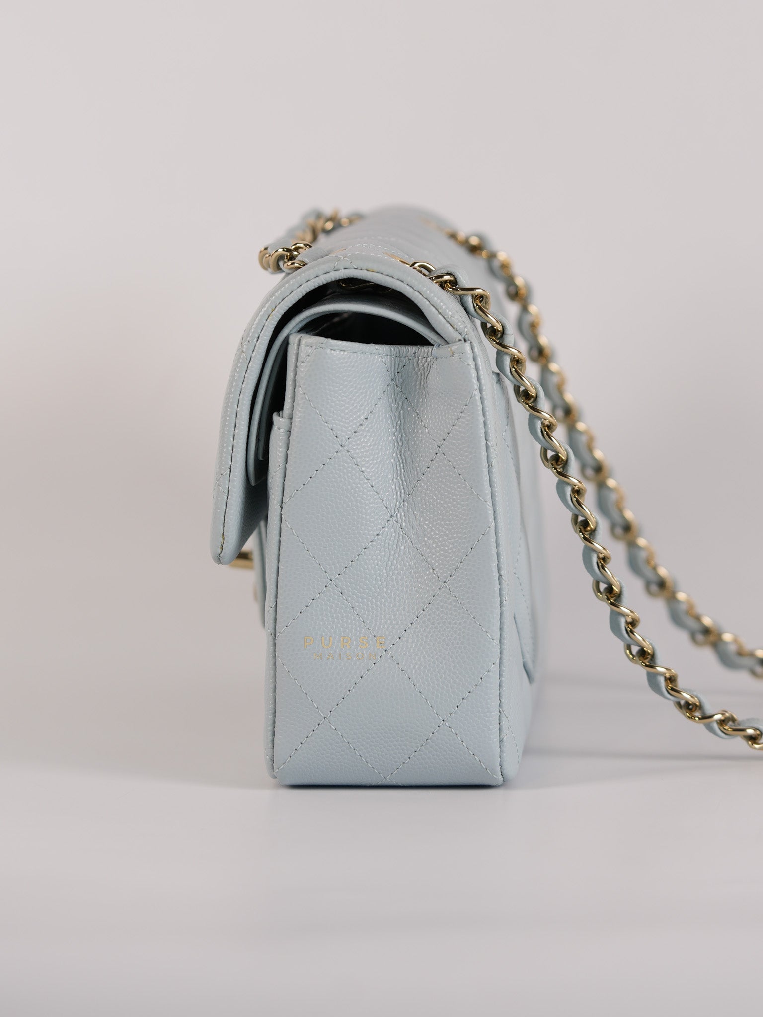 Classic Double Flap Small Baby Blue Caviar Leather in Silver Hardware (Microchip) | Purse Maison Luxury Bags Shop