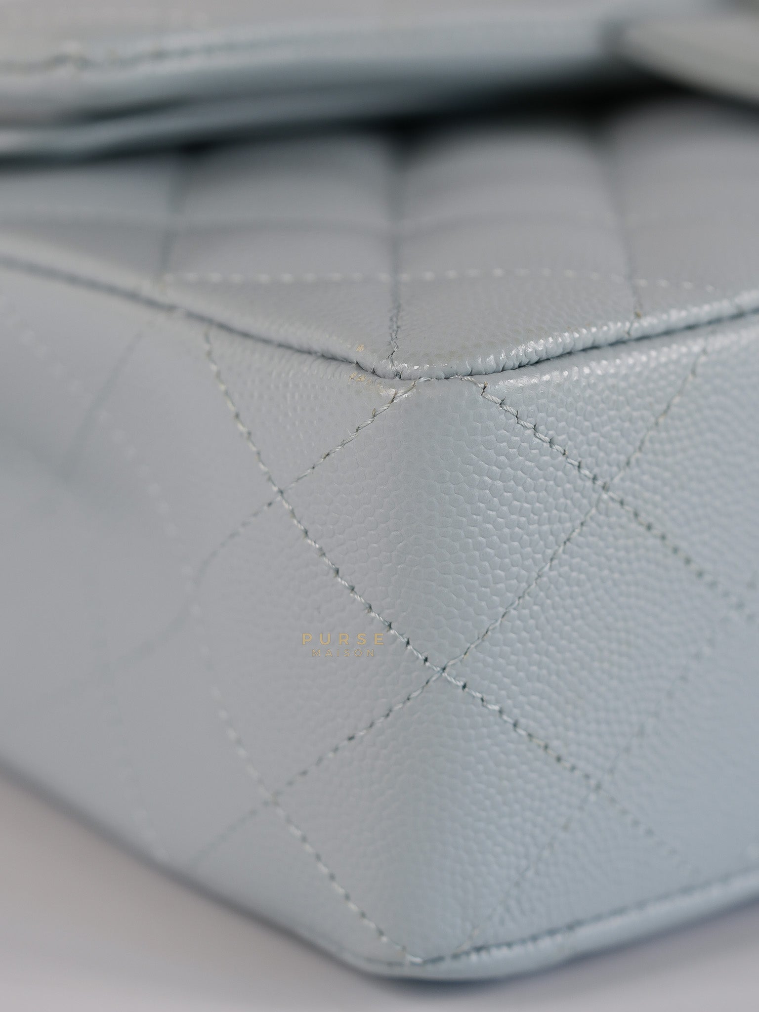Classic Double Flap Small Baby Blue Caviar Leather in Silver Hardware (Microchip) | Purse Maison Luxury Bags Shop