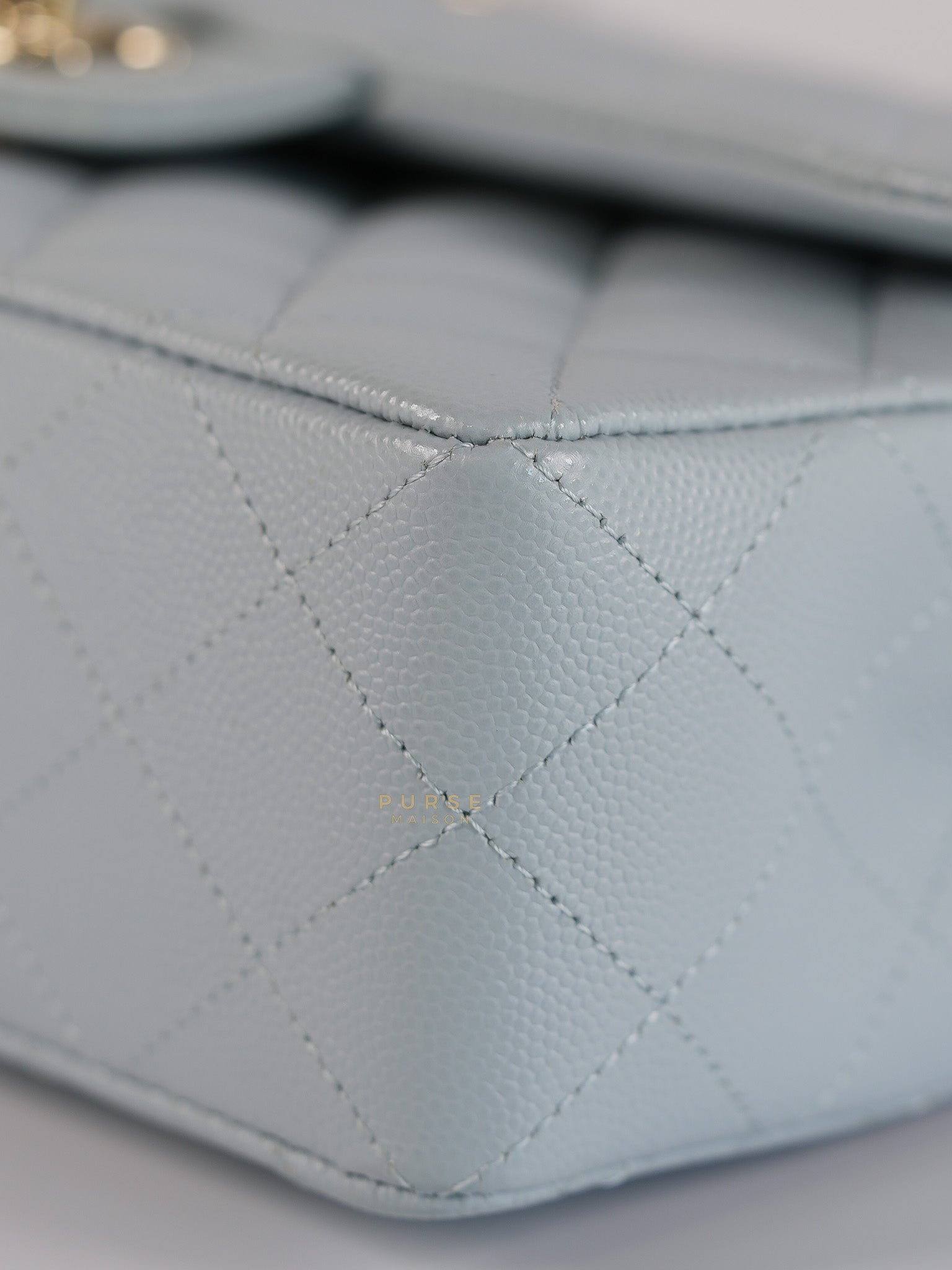 Classic Double Flap Small Baby Blue Caviar Leather in Silver Hardware (Microchip) | Purse Maison Luxury Bags Shop