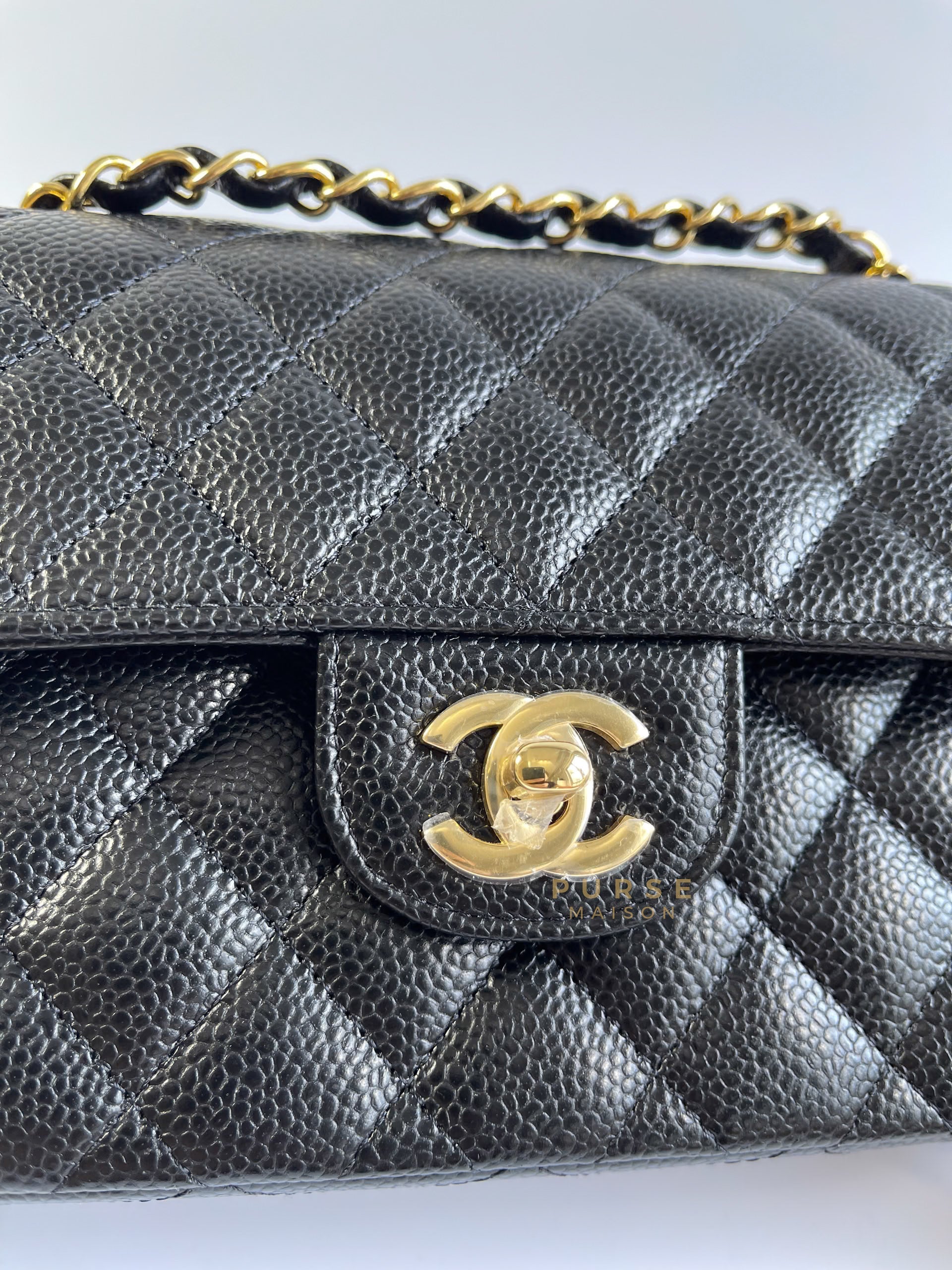Classic Double Flap Small Black Caviar Gold hardware (Microchip) | Purse Maison Luxury Bags Shop