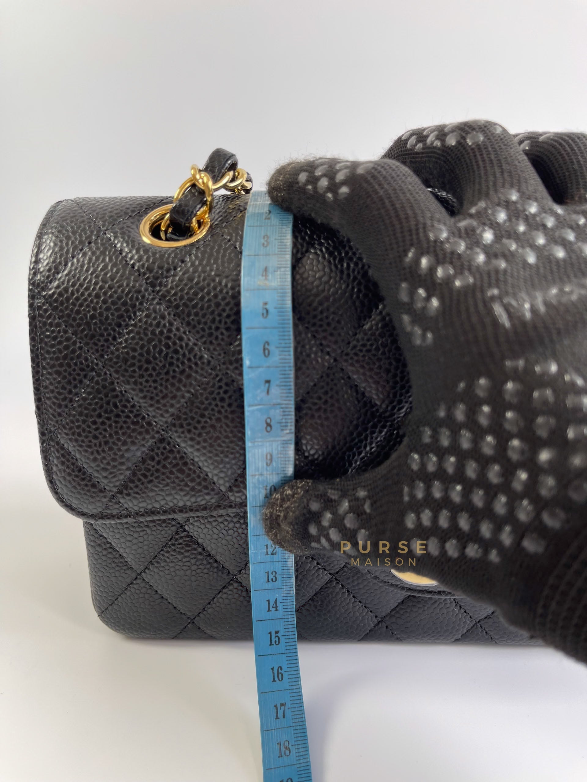 Classic Double Flap Small Black Caviar Gold hardware (Microchip) | Purse Maison Luxury Bags Shop