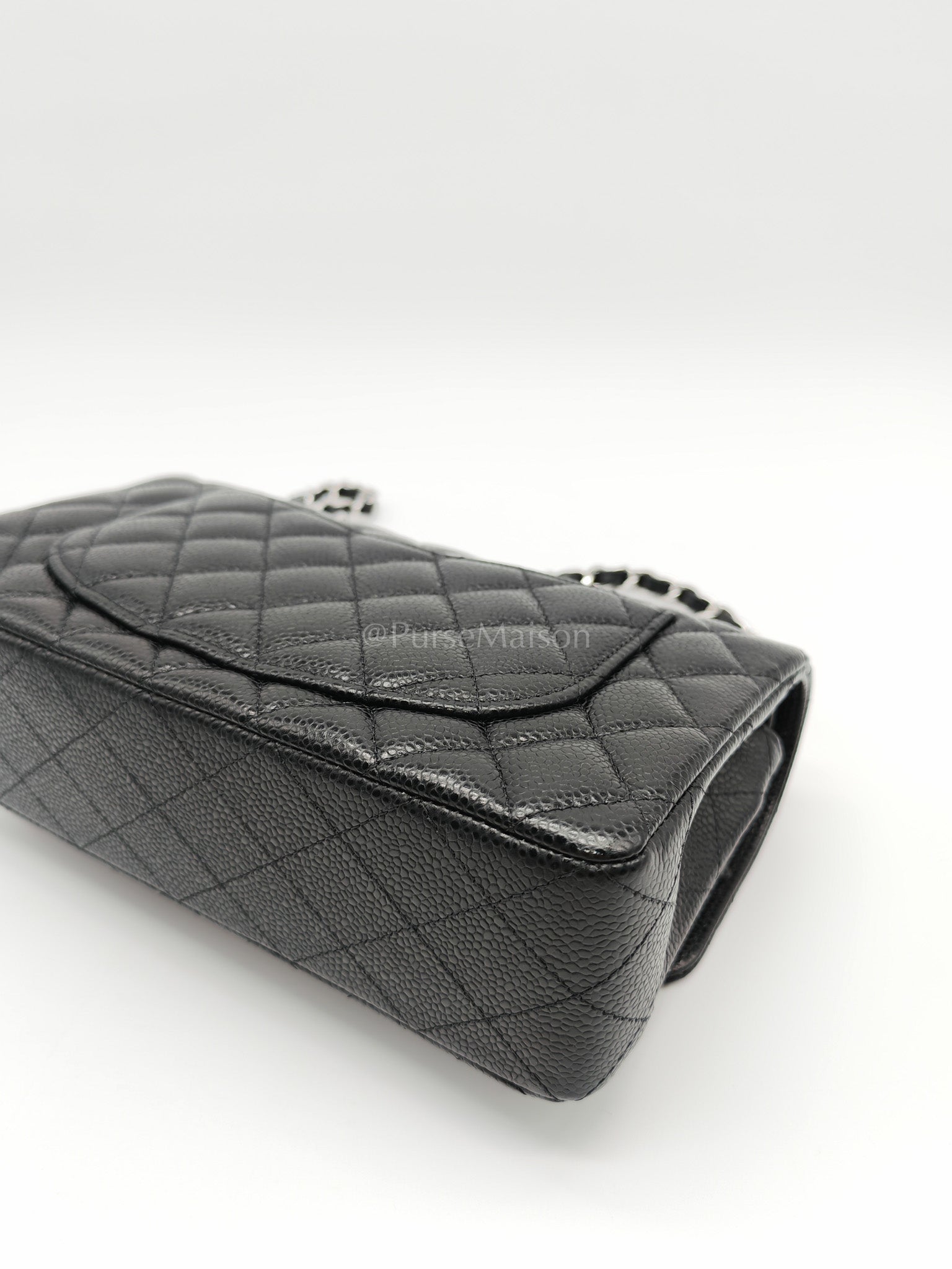 Classic Double Flap Small Black Caviar in Silver Hardware (Microchip) | Purse Maison Luxury Bags Shop