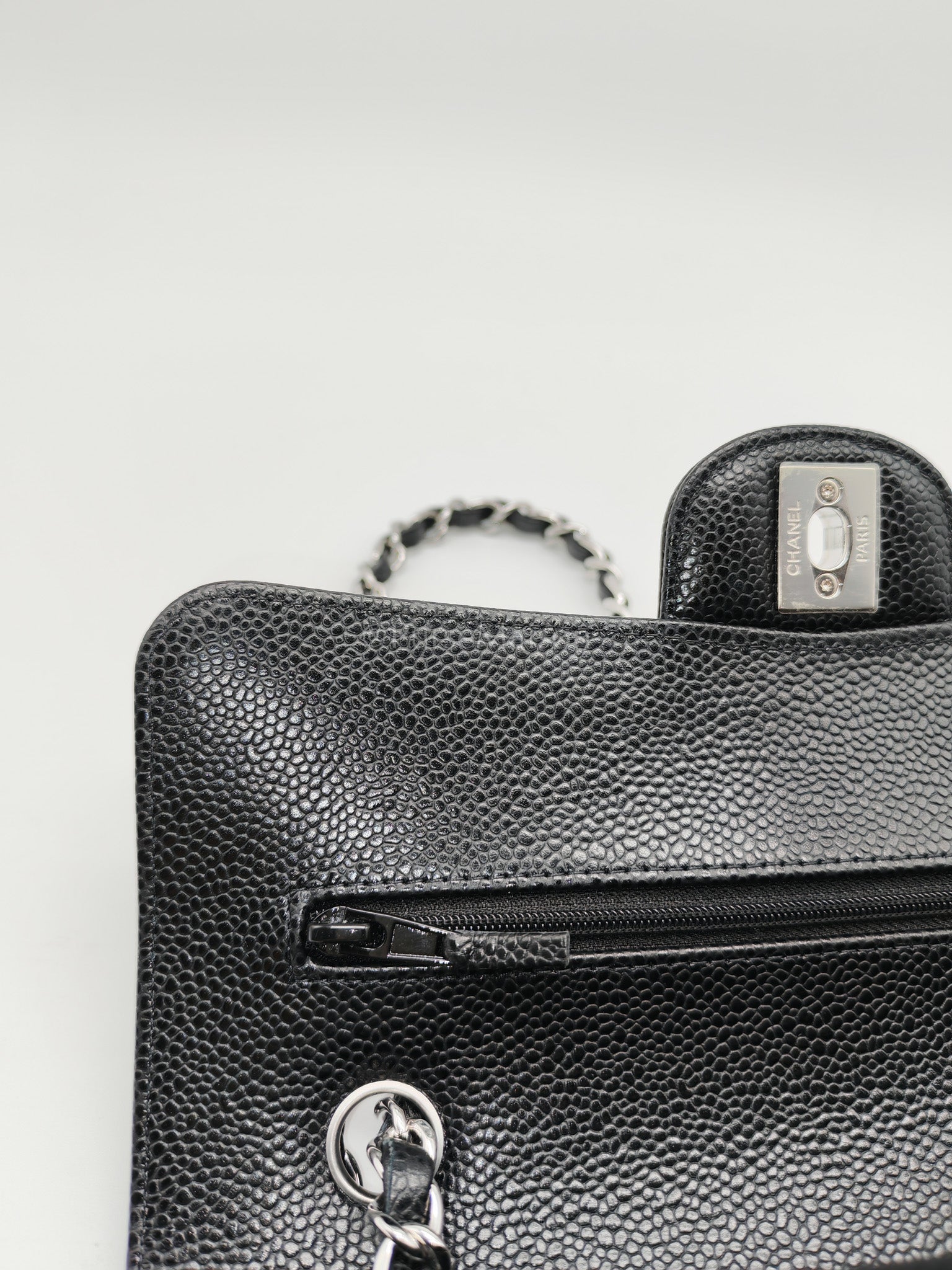 Classic Double Flap Small Black Caviar in Silver Hardware (Microchip) | Purse Maison Luxury Bags Shop