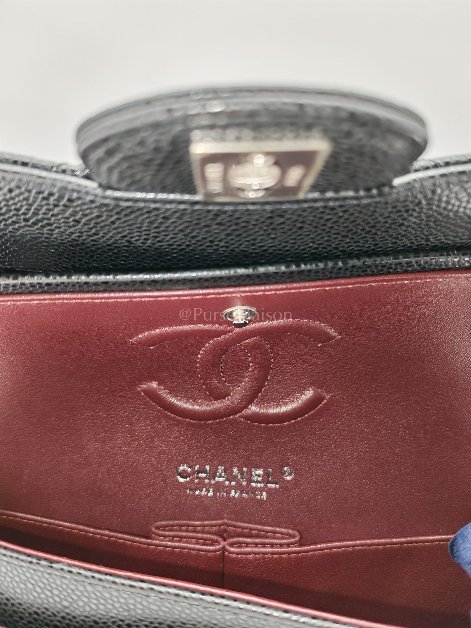 Classic Double Flap Small Black Caviar in Silver Hardware (Microchip) | Purse Maison Luxury Bags Shop