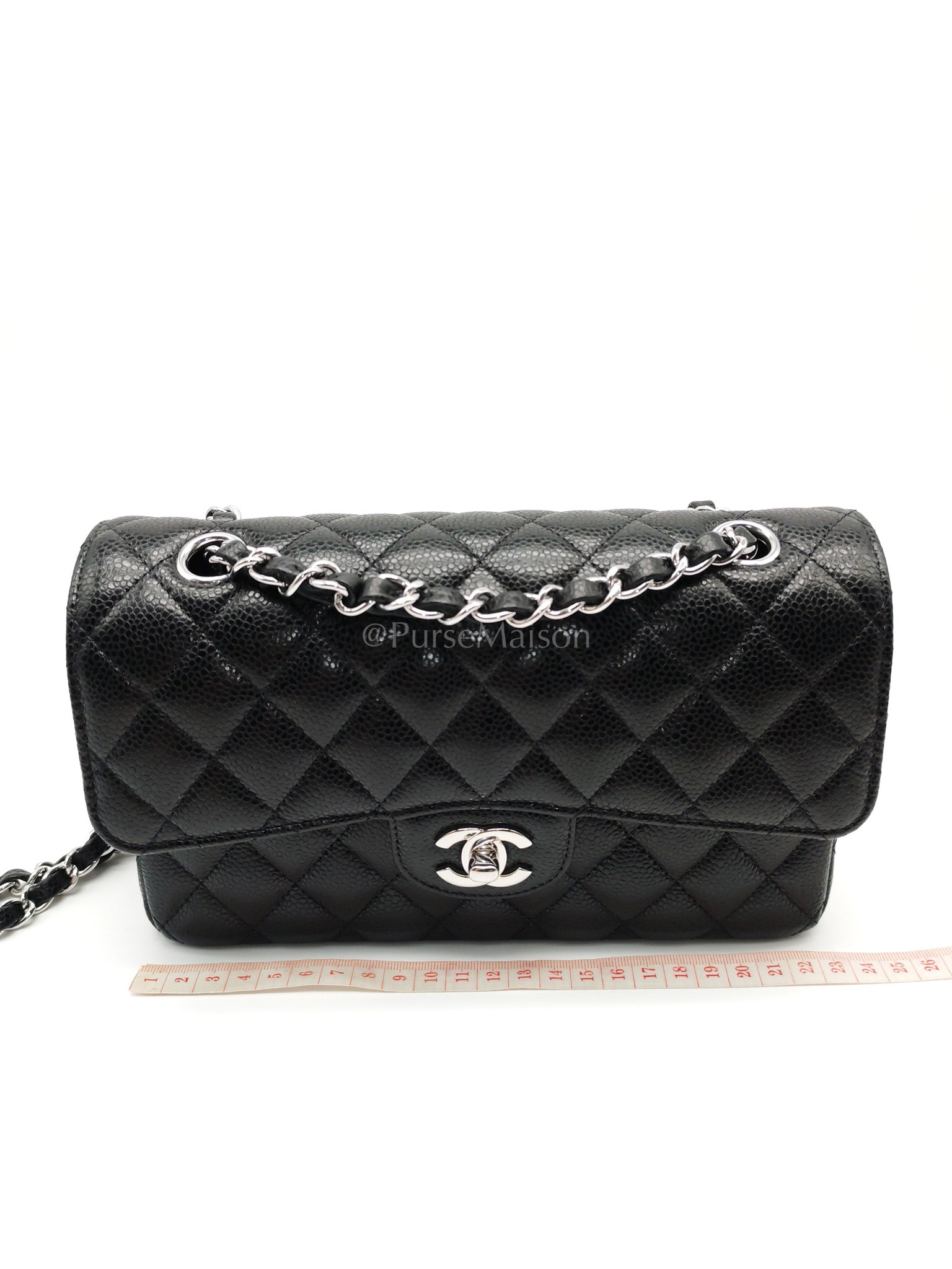 Classic Double Flap Small Black Caviar in Silver Hardware (Microchip) | Purse Maison Luxury Bags Shop