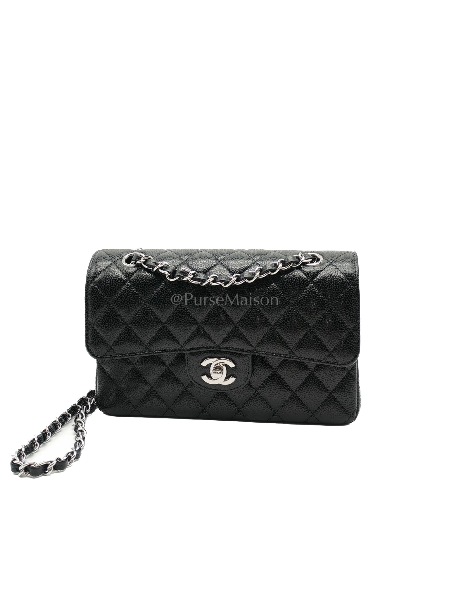 Classic Double Flap Small Black Caviar in Silver Hardware (Microchip) | Purse Maison Luxury Bags Shop