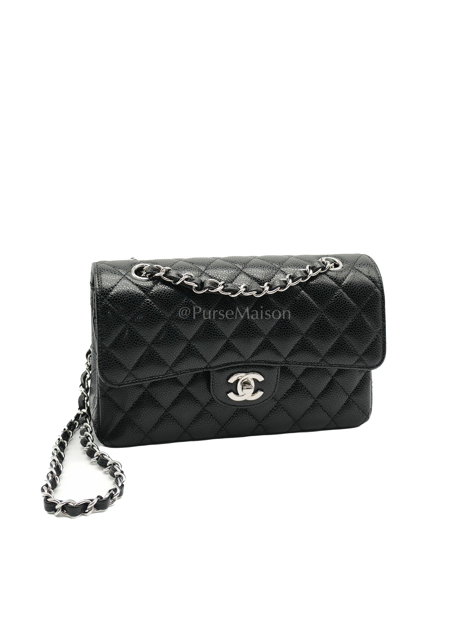Classic Double Flap Small Black Caviar in Silver Hardware (Microchip) | Purse Maison Luxury Bags Shop