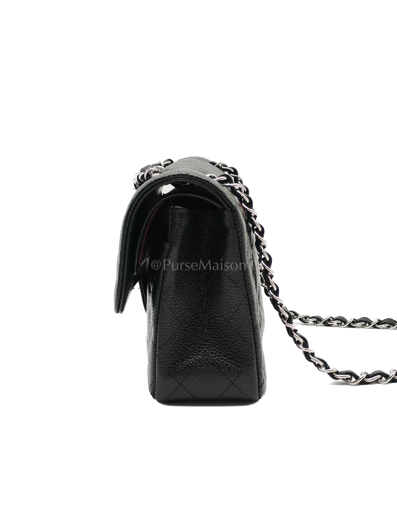 Classic Double Flap Small Black Caviar in Silver Hardware (Microchip) | Purse Maison Luxury Bags Shop