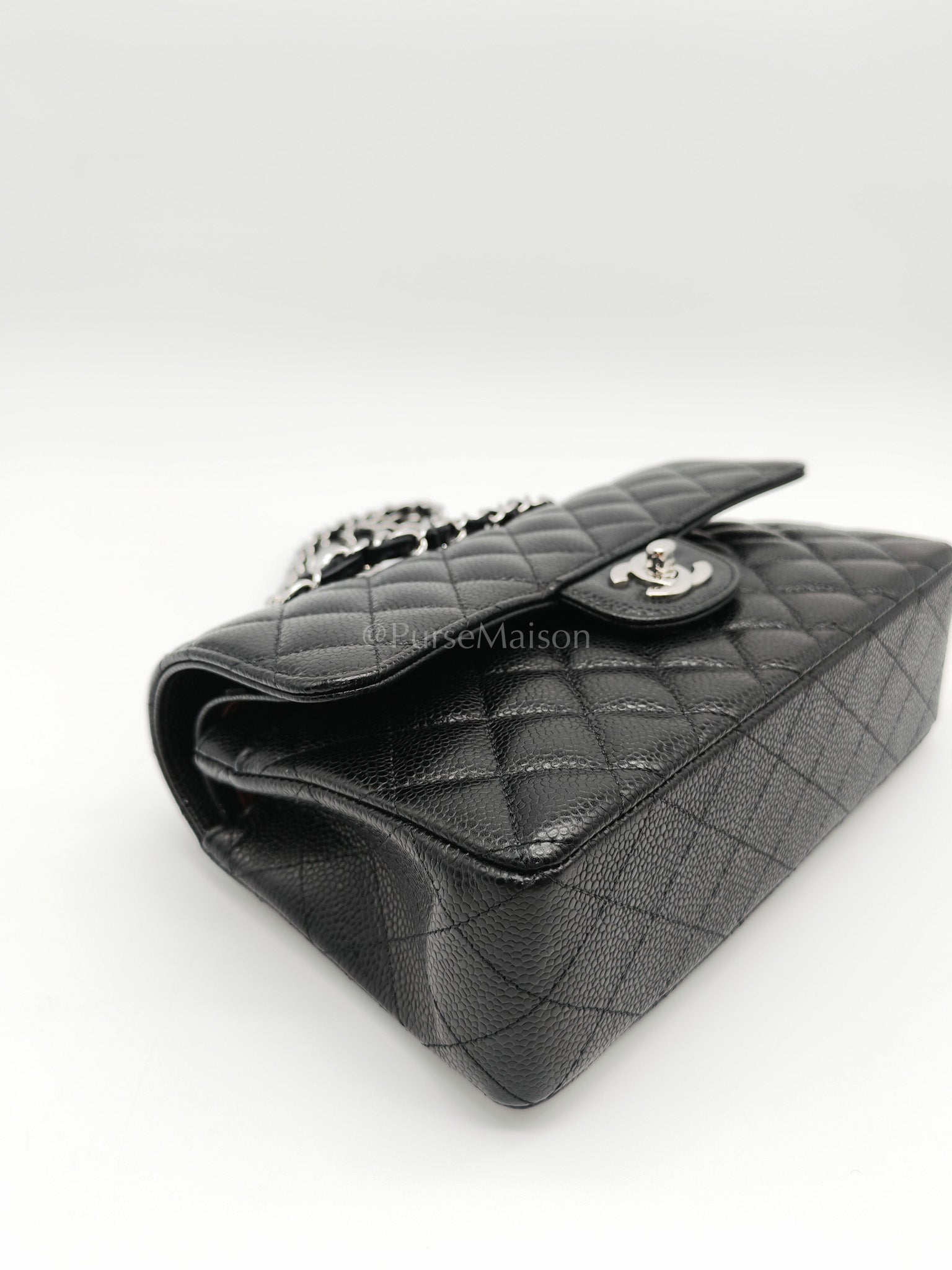 Classic Double Flap Small Black Caviar in Silver Hardware (Microchip) | Purse Maison Luxury Bags Shop