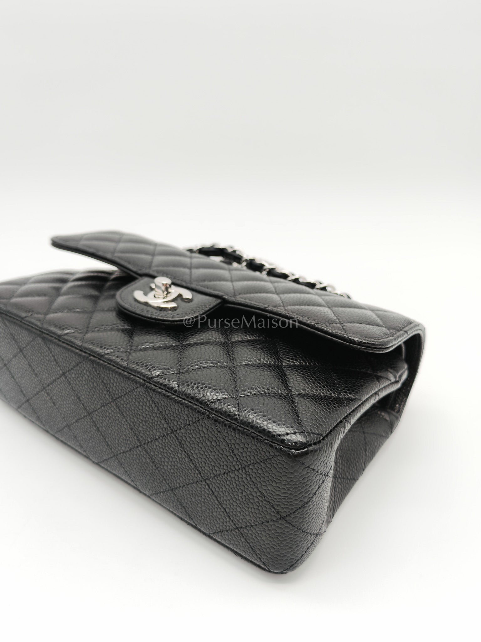 Classic Double Flap Small Black Caviar in Silver Hardware (Microchip) | Purse Maison Luxury Bags Shop