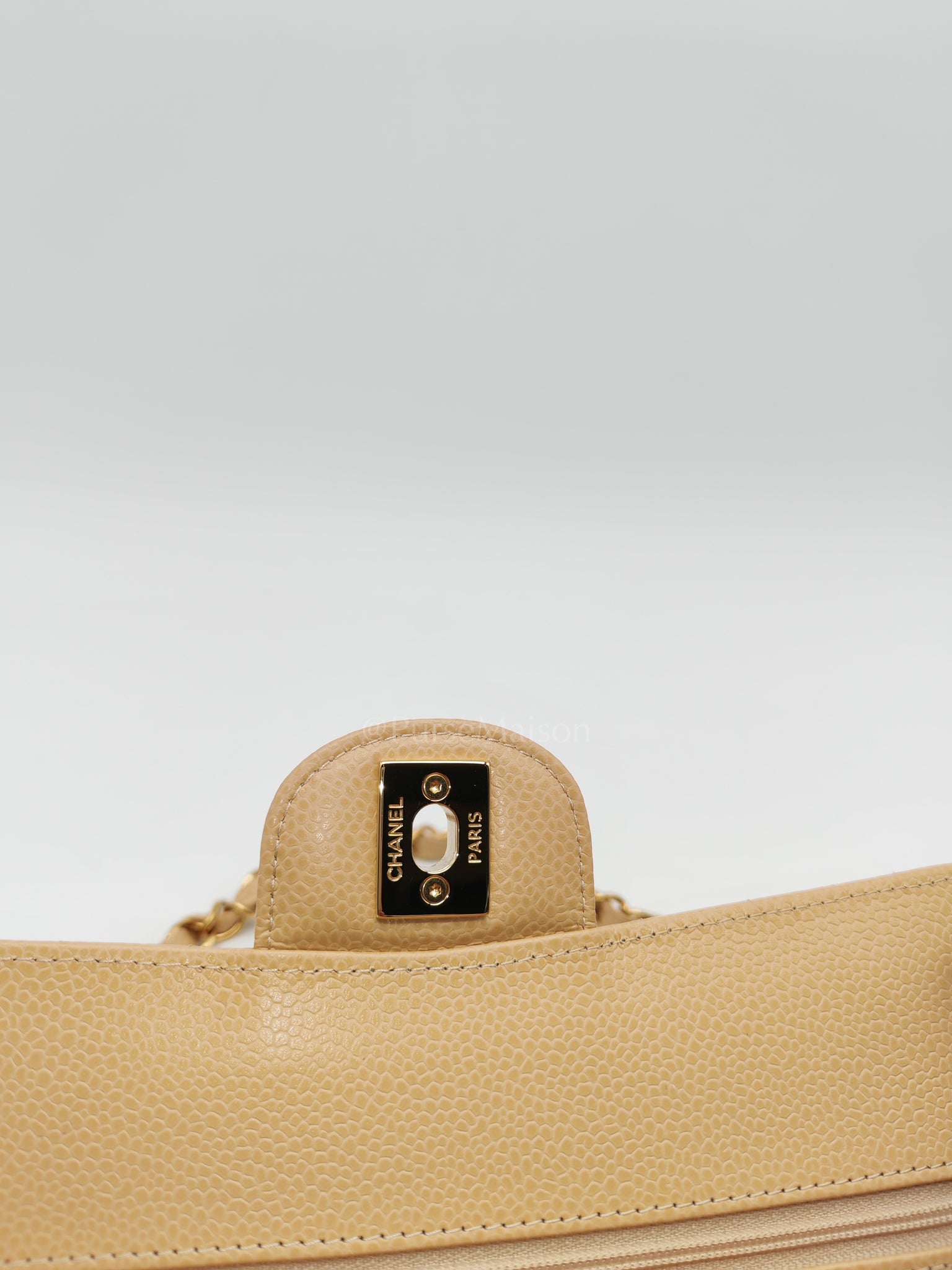 Classic Double Flap Small in Beige Clair Caviar Leather and Gold Hardware (Microchip) | Purse Maison Luxury Bags Shop
