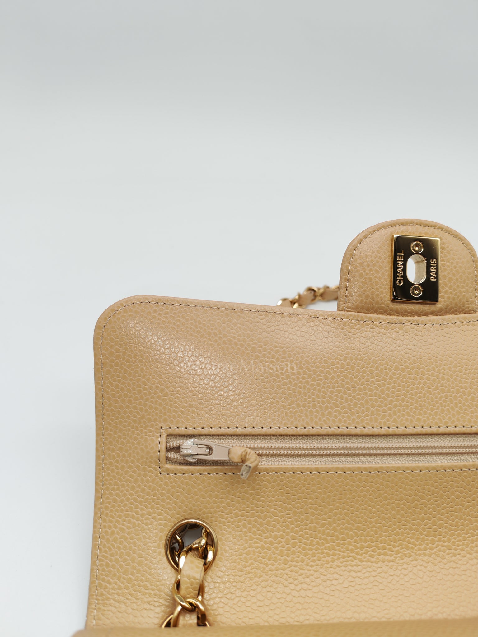 Classic Double Flap Small in Beige Clair Caviar Leather and Gold Hardware (Microchip) | Purse Maison Luxury Bags Shop