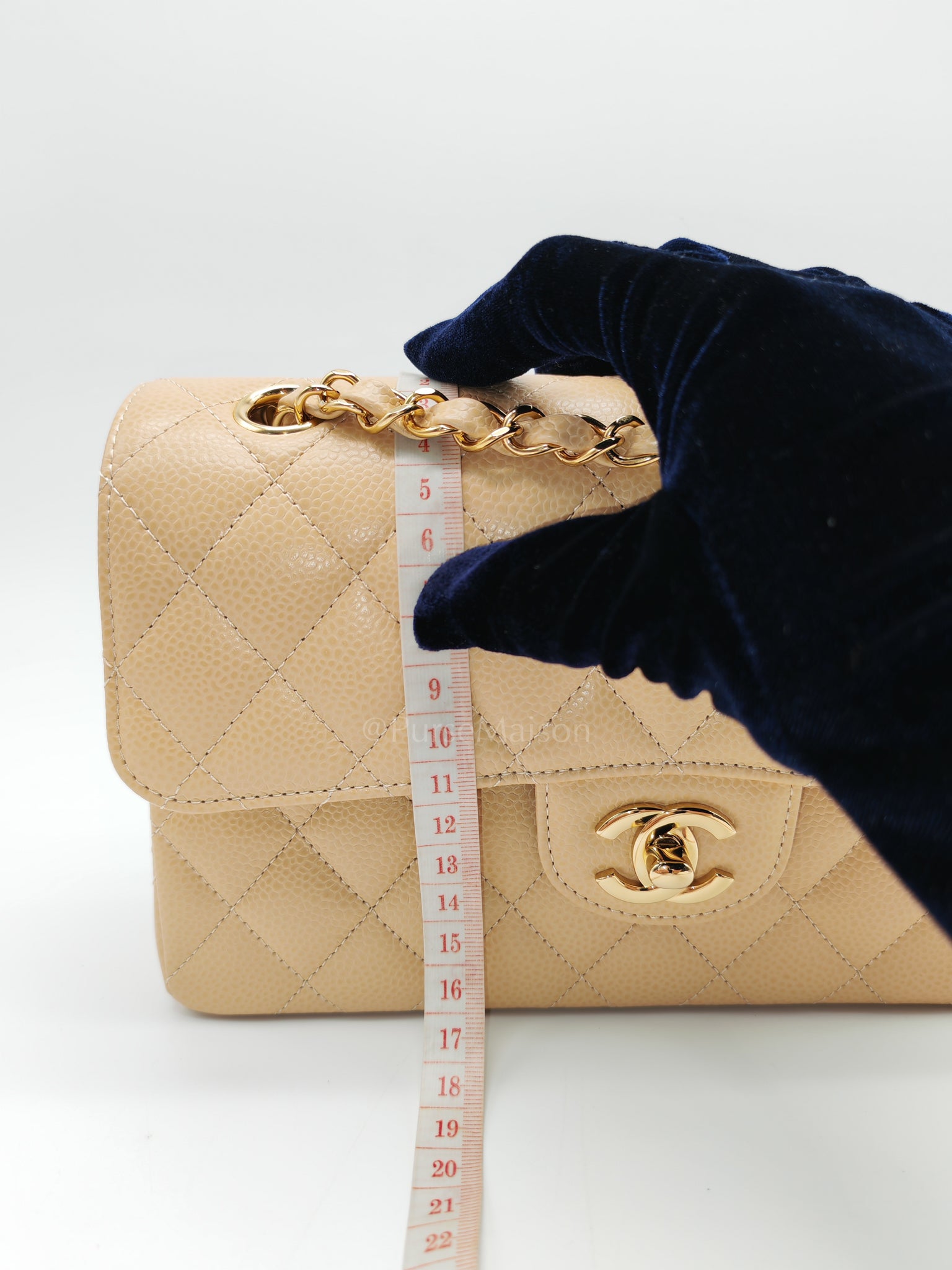 Classic Double Flap Small in Beige Clair Caviar Leather and Gold Hardware (Microchip) | Purse Maison Luxury Bags Shop