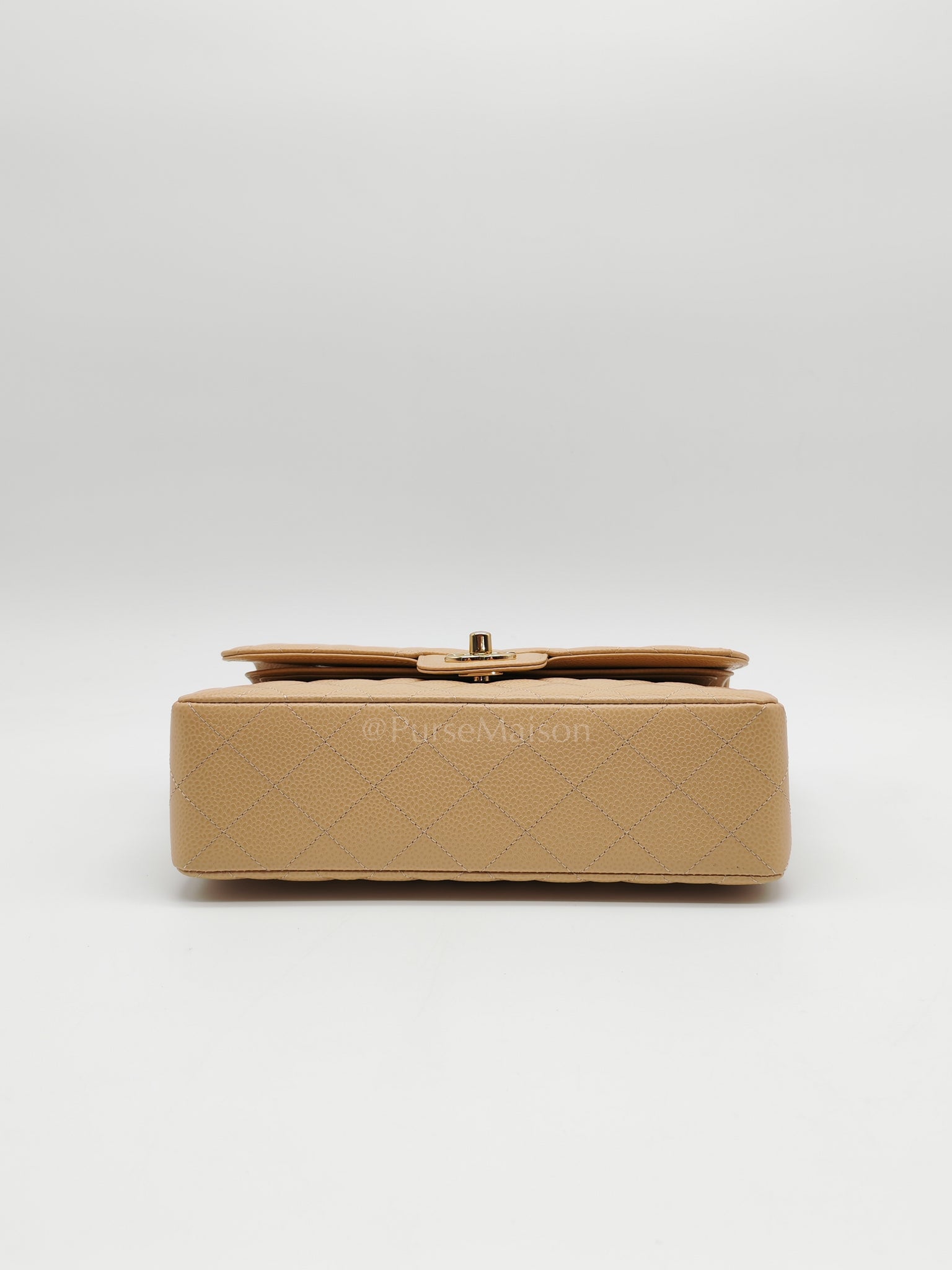 Classic Double Flap Small in Beige Clair Caviar Leather and Gold Hardware (Microchip) | Purse Maison Luxury Bags Shop