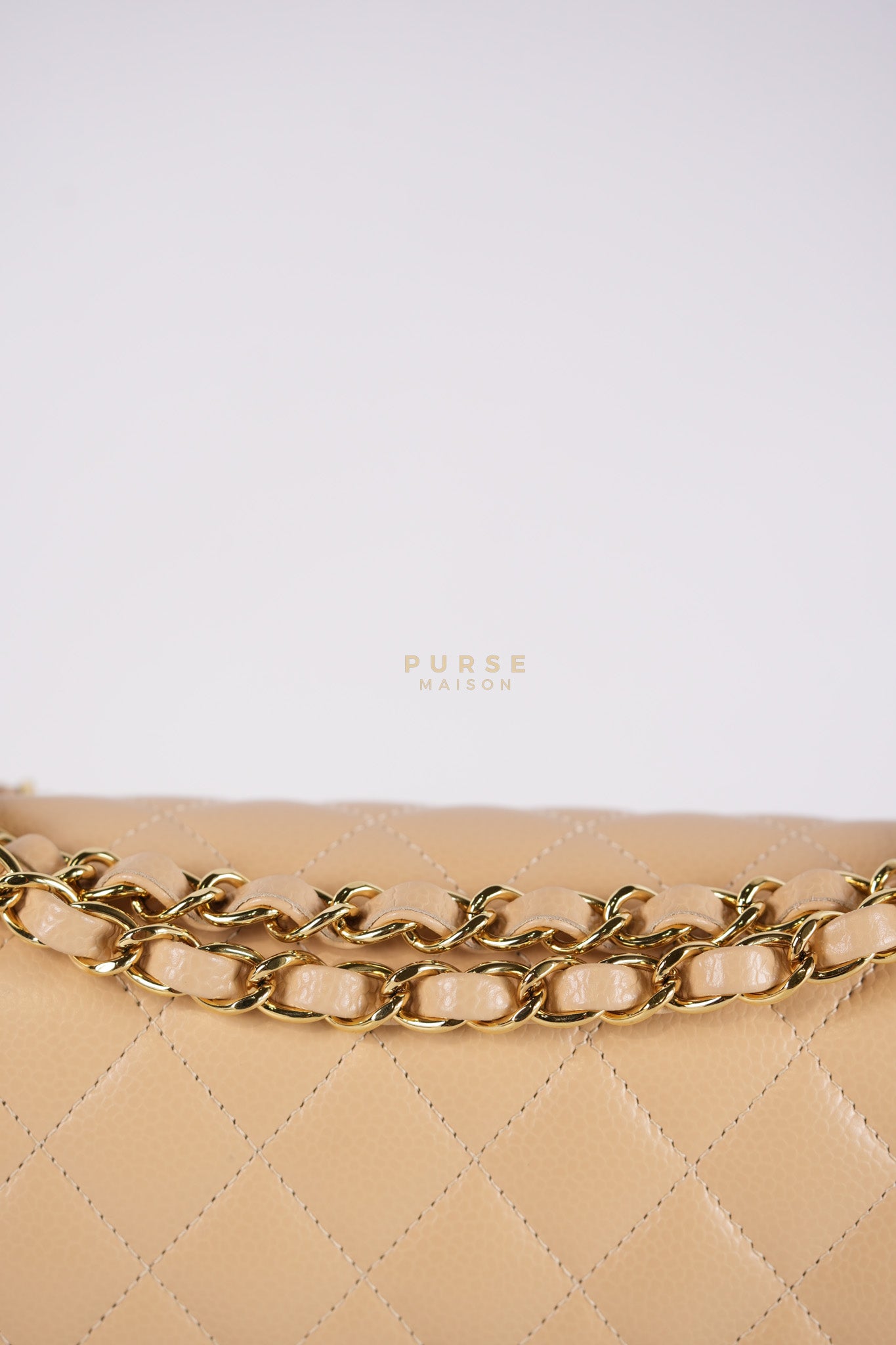 Classic Double Flap Small in Beige Clair Quilted Caviar Leather and Gold Hardware (Microchip) | Purse Maison Luxury Bags Shop
