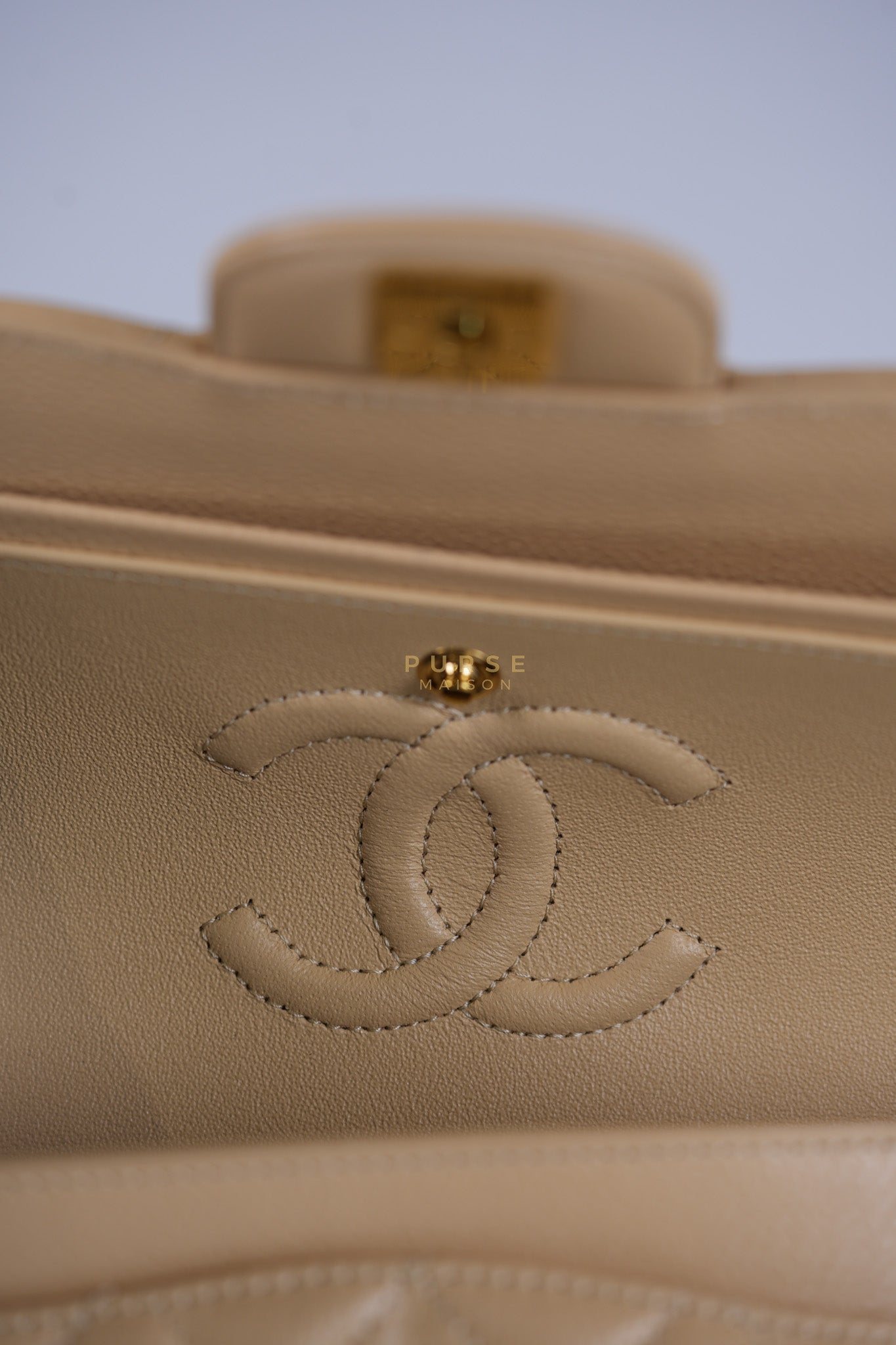 Classic Double Flap Small in Beige Clair Quilted Caviar Leather and Gold Hardware (Microchip) | Purse Maison Luxury Bags Shop