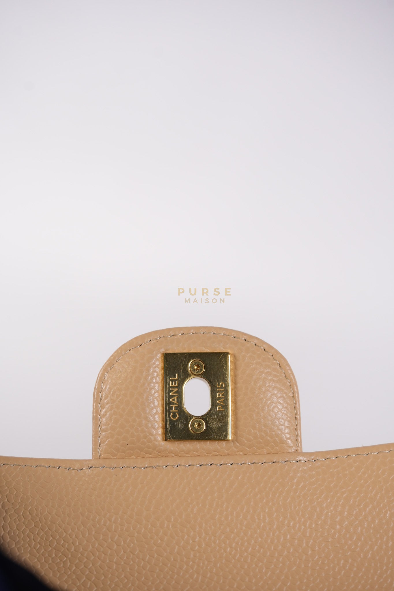 Classic Double Flap Small in Beige Clair Quilted Caviar Leather and Gold Hardware (Microchip) | Purse Maison Luxury Bags Shop