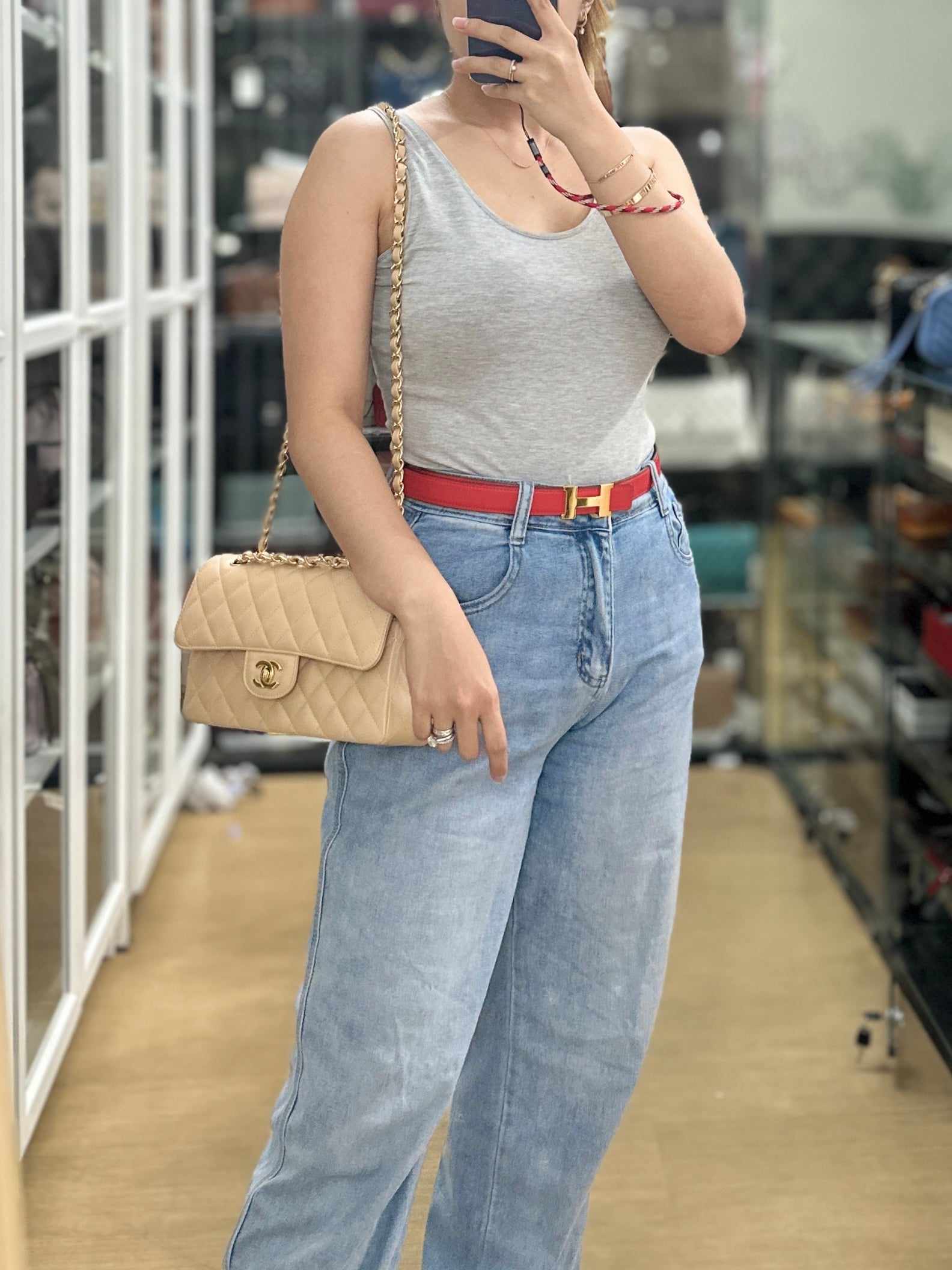 Chanel Classic Double Flap Small in Beige Clair Quilted Caviar and Gold Hardware (Microchip)