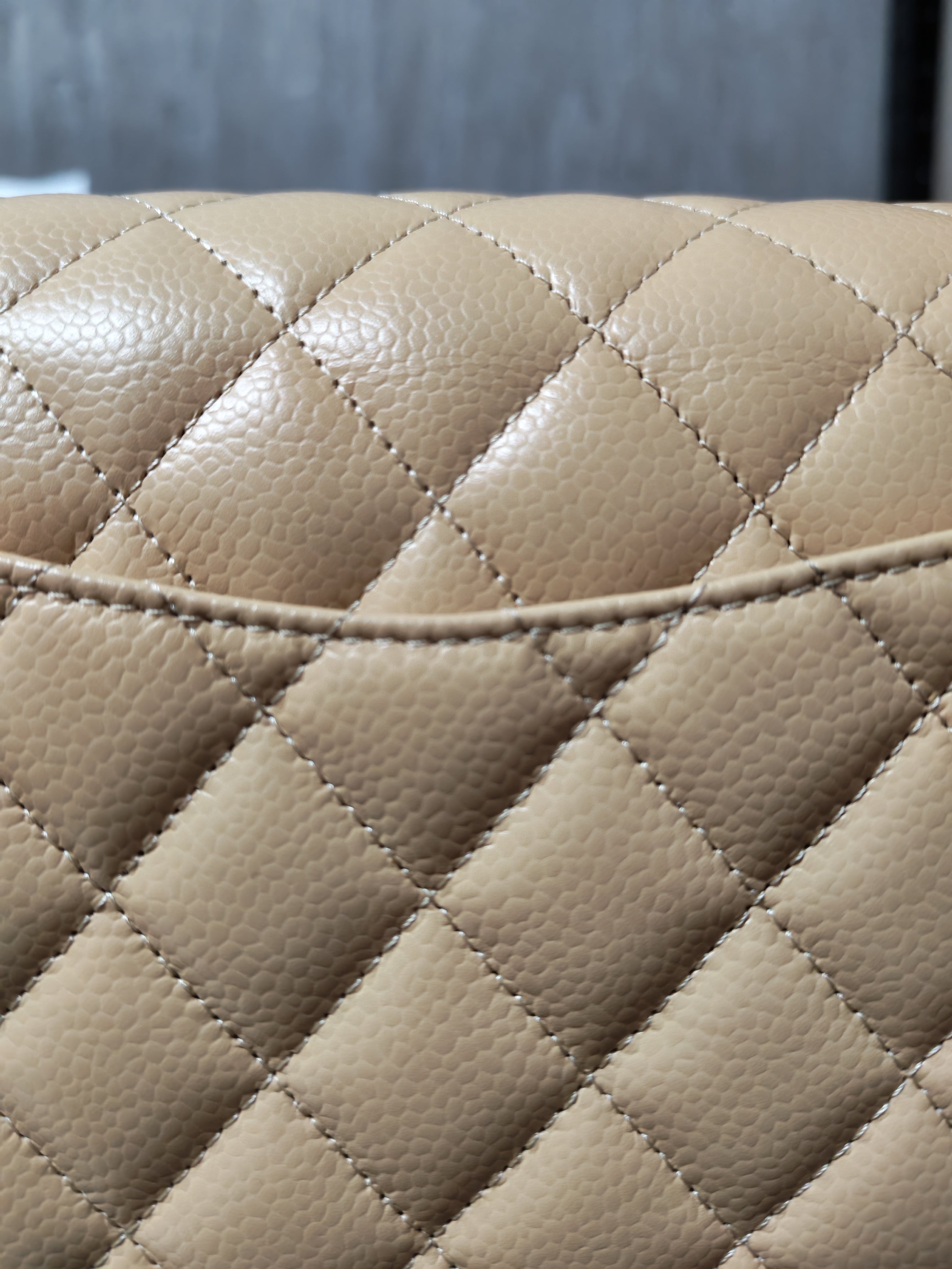 Classic Double Flap Small in Beige Clair Quilted Caviar Leather and Gold Hardware (Microchip) | Purse Maison Luxury Bags Shop