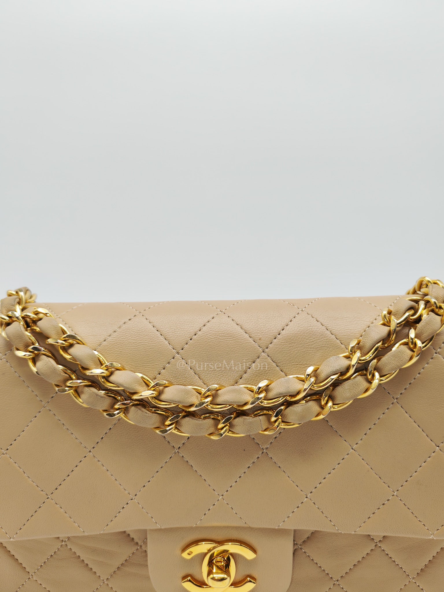 Classic Double Flap Small in Beige Lambskin Leather & Gold Hardware Series 1 | Purse Maison Luxury Bags Shop
