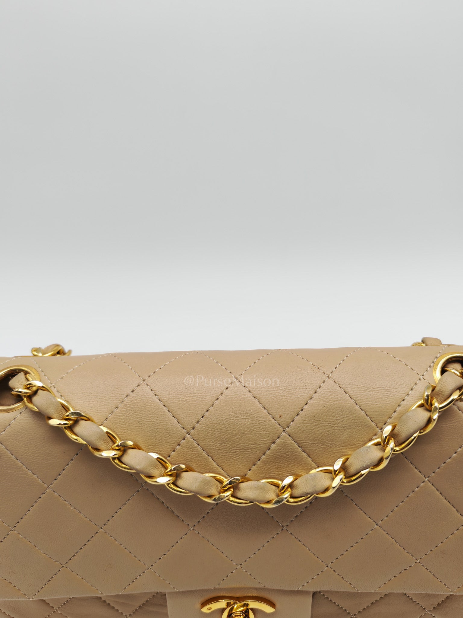 Classic Double Flap Small in Beige Lambskin Leather & Gold Hardware Series 1 | Purse Maison Luxury Bags Shop