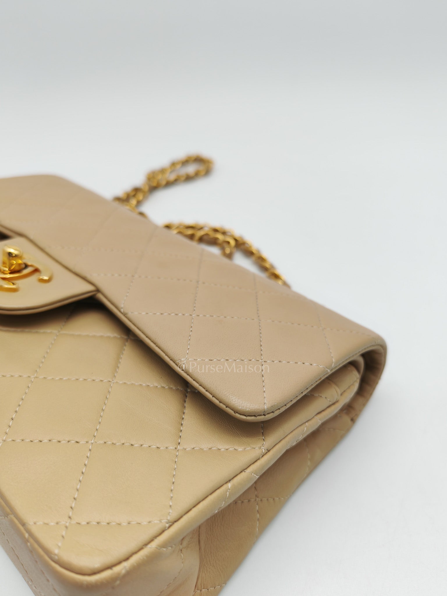 Classic Double Flap Small in Beige Lambskin Leather & Gold Hardware Series 1 | Purse Maison Luxury Bags Shop