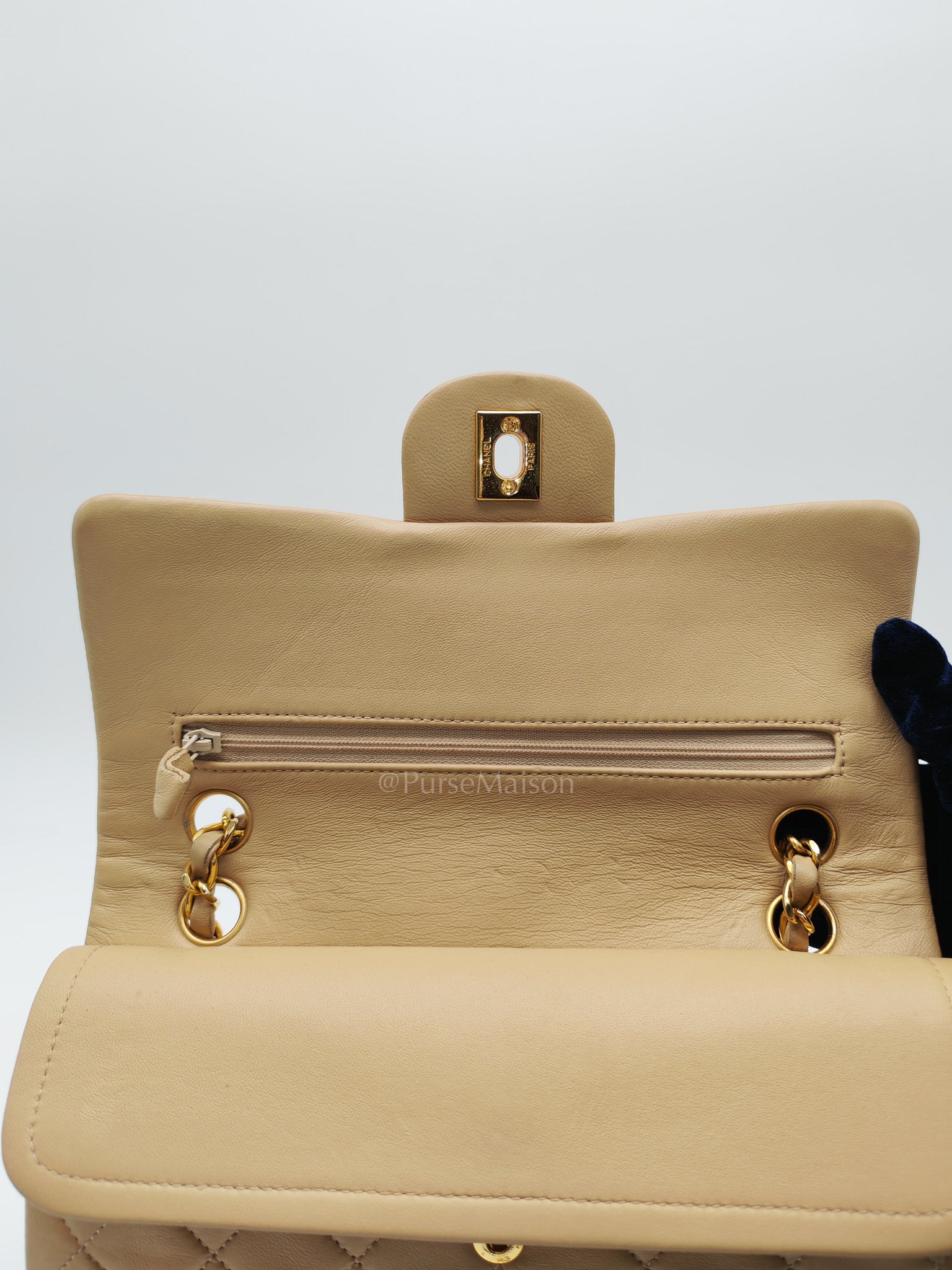 Classic Double Flap Small in Beige Lambskin Leather & Gold Hardware Series 1 | Purse Maison Luxury Bags Shop