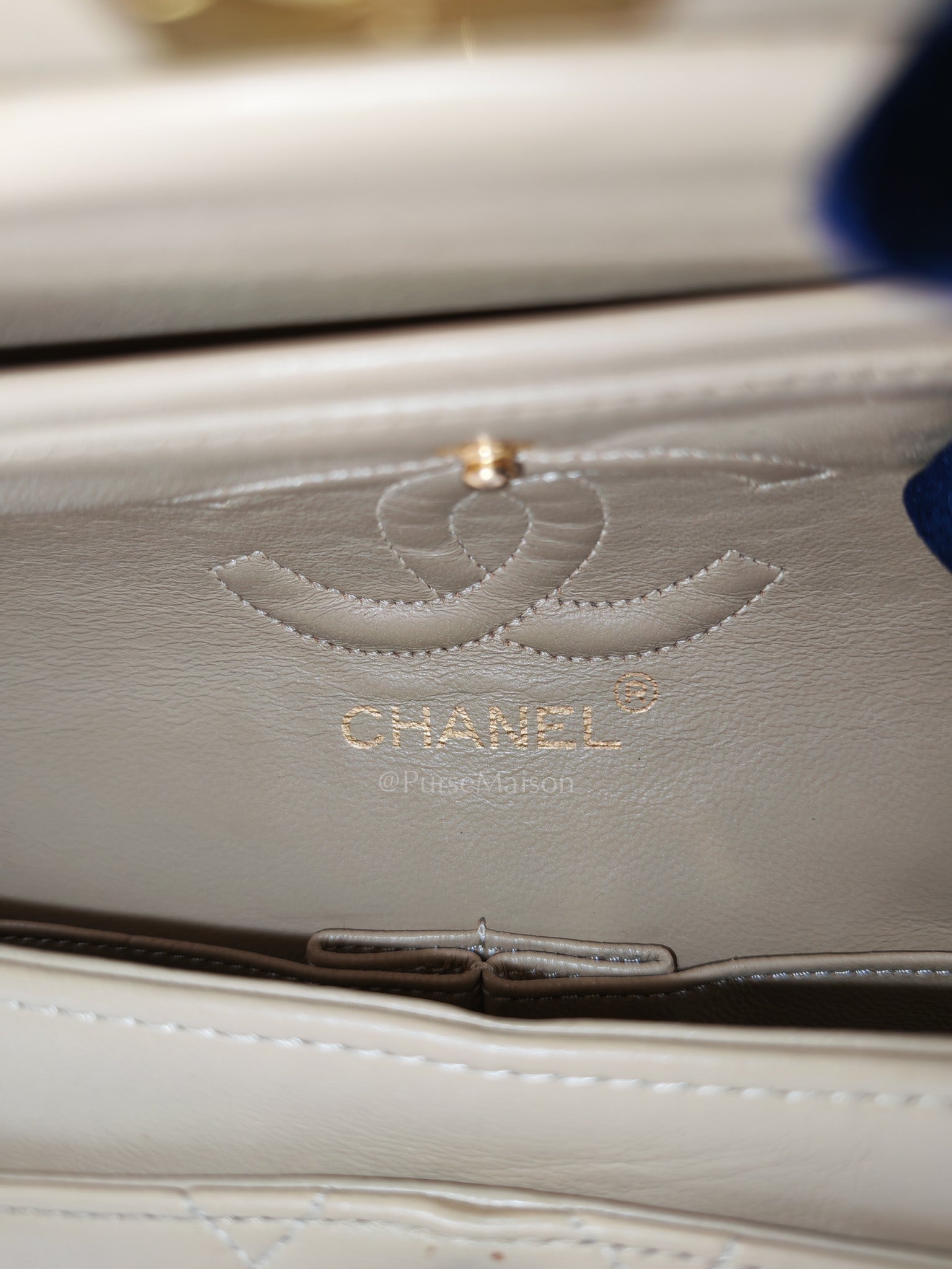 Classic Double Flap Small in Beige Lambskin Leather & Gold Hardware Series 1 | Purse Maison Luxury Bags Shop