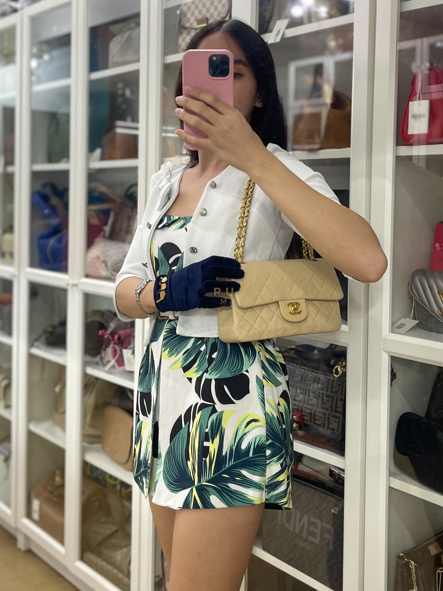 Classic Double Flap Small Vintage in Beige Lambskin Leather and 24k Gold Hardware Series 3 | Purse Maison Luxury Bags Shop