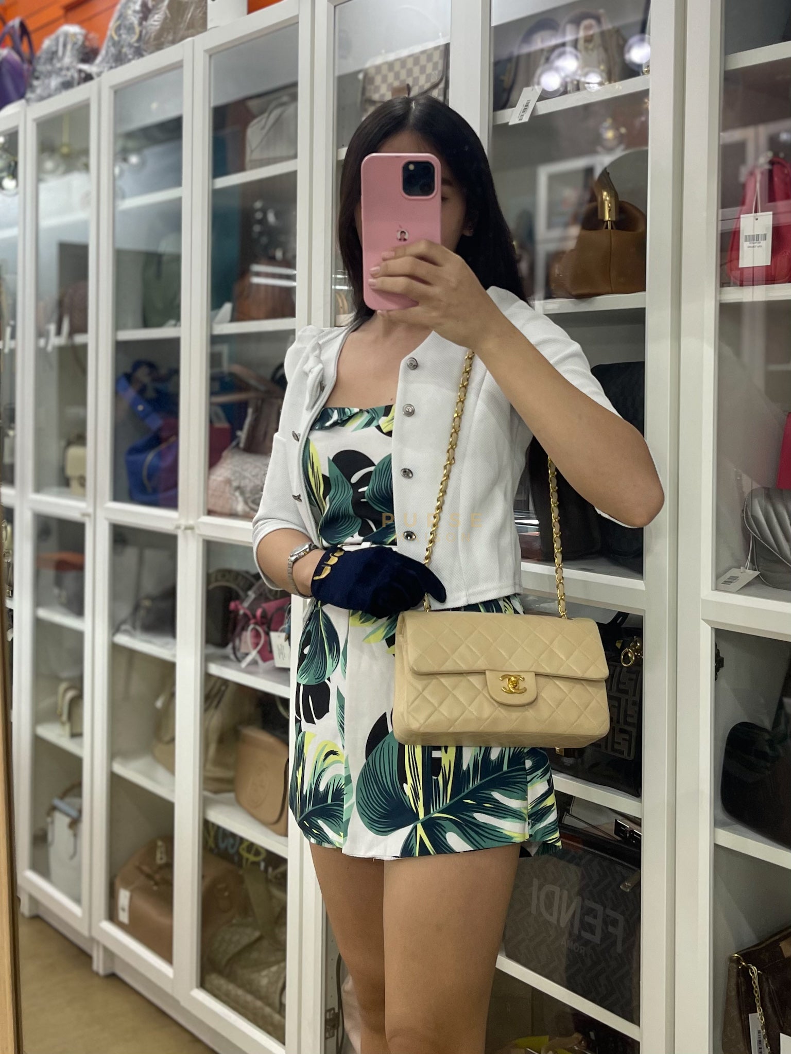 Classic Double Flap Small Vintage in Beige Lambskin Leather and 24k Gold Hardware Series 3 | Purse Maison Luxury Bags Shop