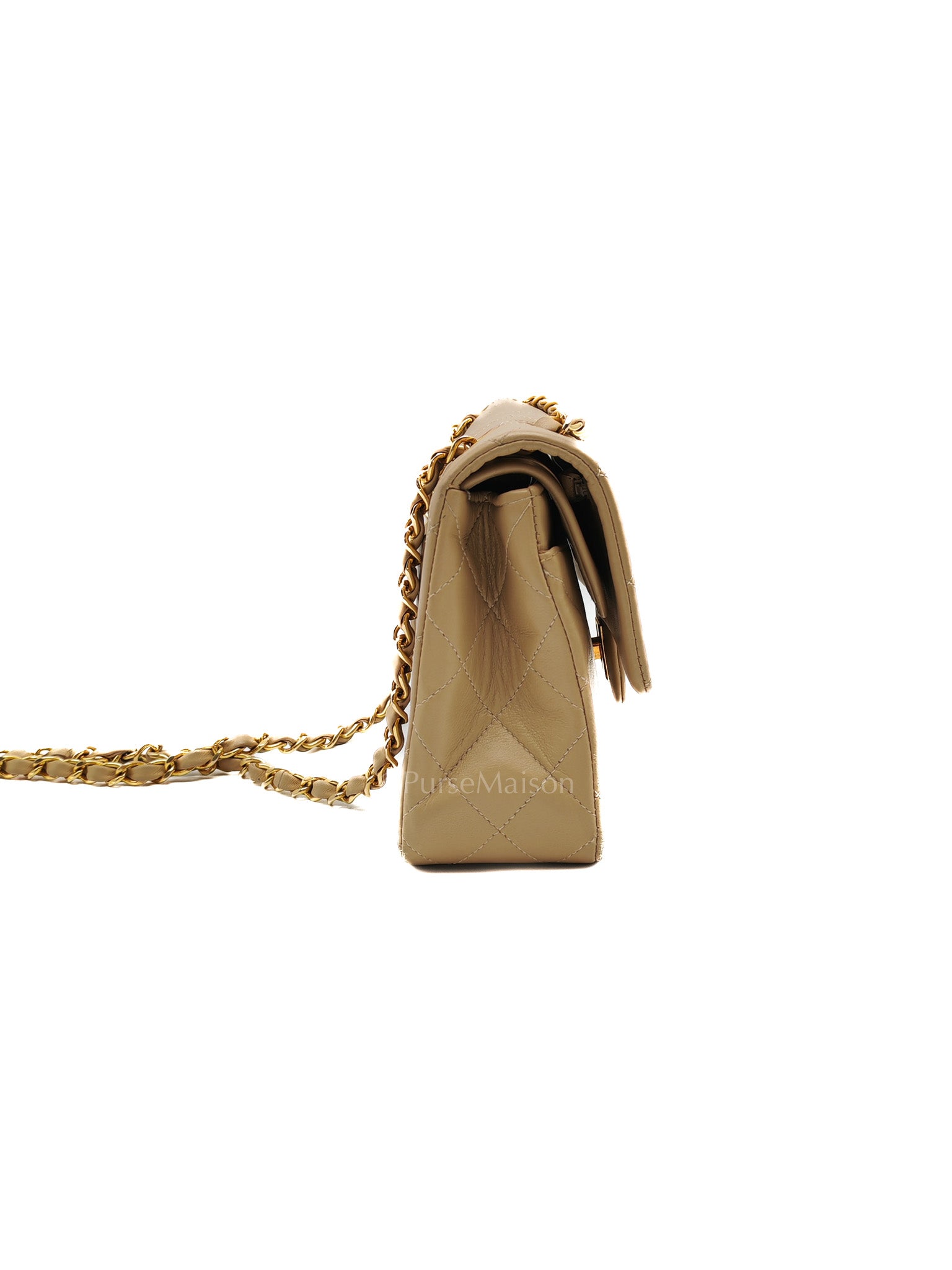 Classic Double Flap Small in Beige Lambskin Leather & Gold Hardware Series 1 | Purse Maison Luxury Bags Shop