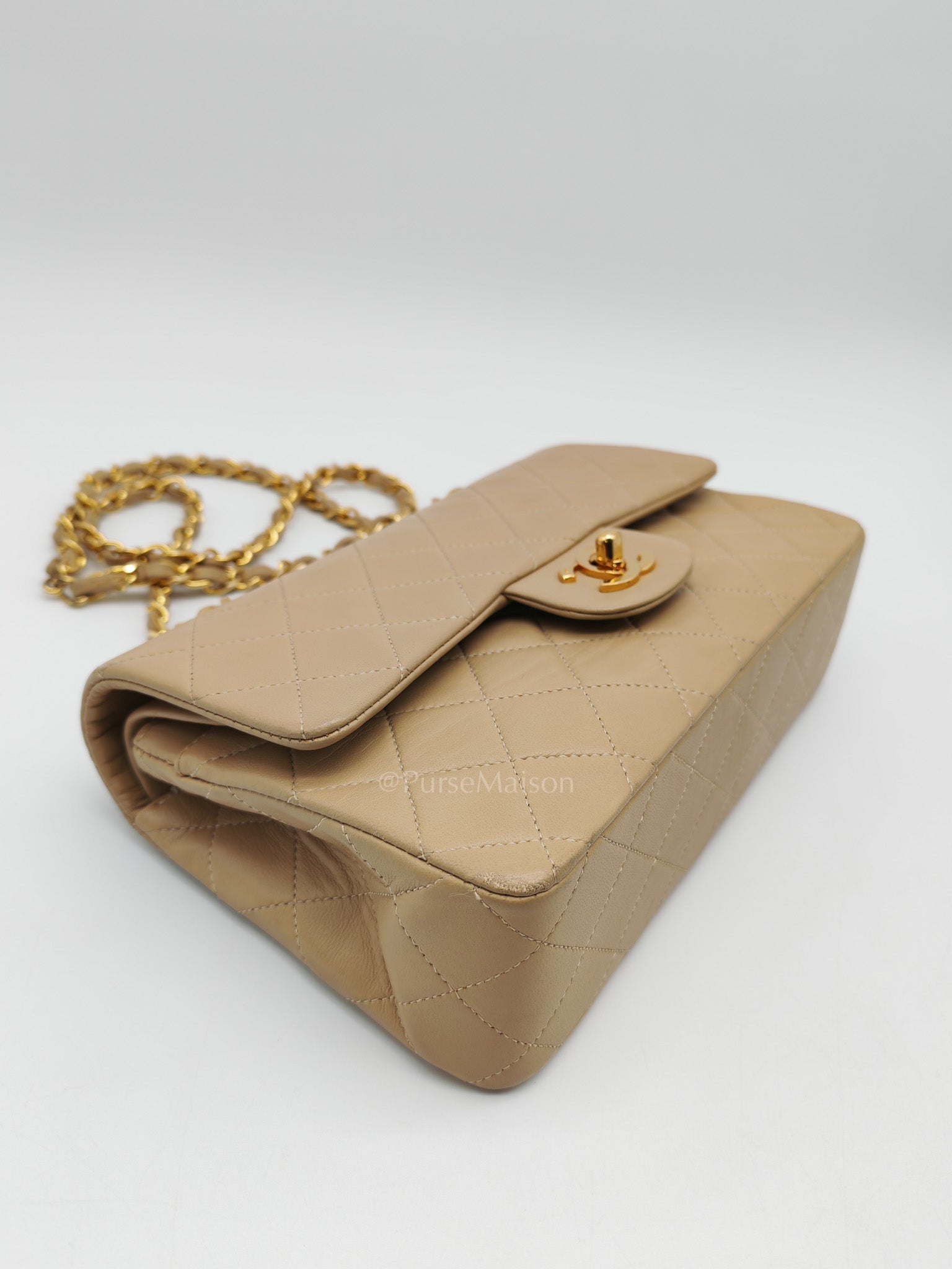 Classic Double Flap Small in Beige Lambskin Leather & Gold Hardware Series 1 | Purse Maison Luxury Bags Shop