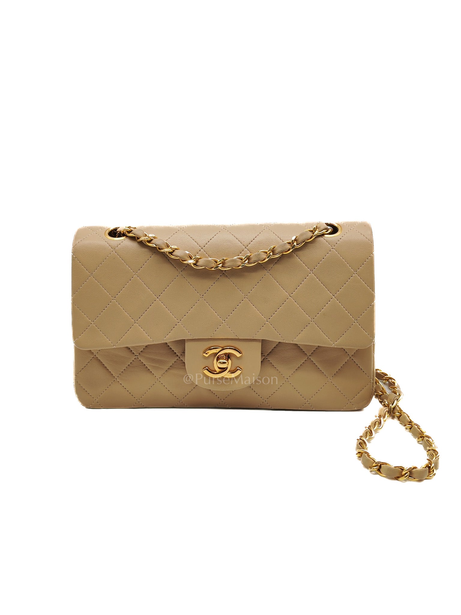 Classic Double Flap Small in Beige Lambskin Leather & Gold Hardware Series 1 | Purse Maison Luxury Bags Shop