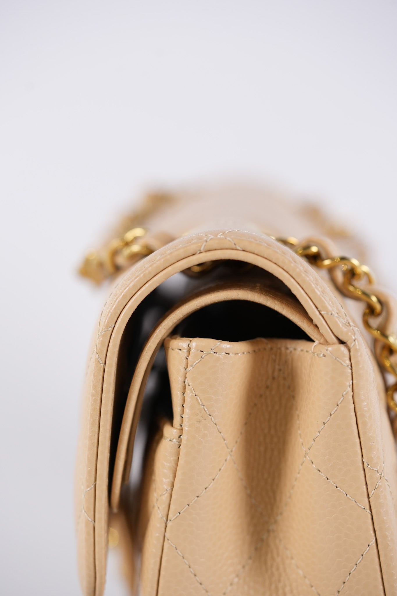 Classic Double Flap Small in Beige Quilted Caviar Leather & Gold Hardware Microchip | Purse Maison Luxury Bags Shop